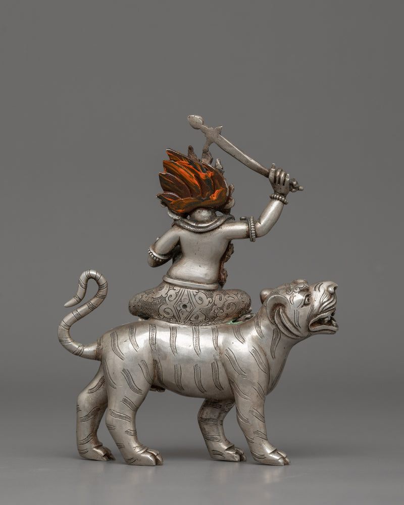 Silver Plated Vyaghra-vahana Statue | Guardian of Transformation