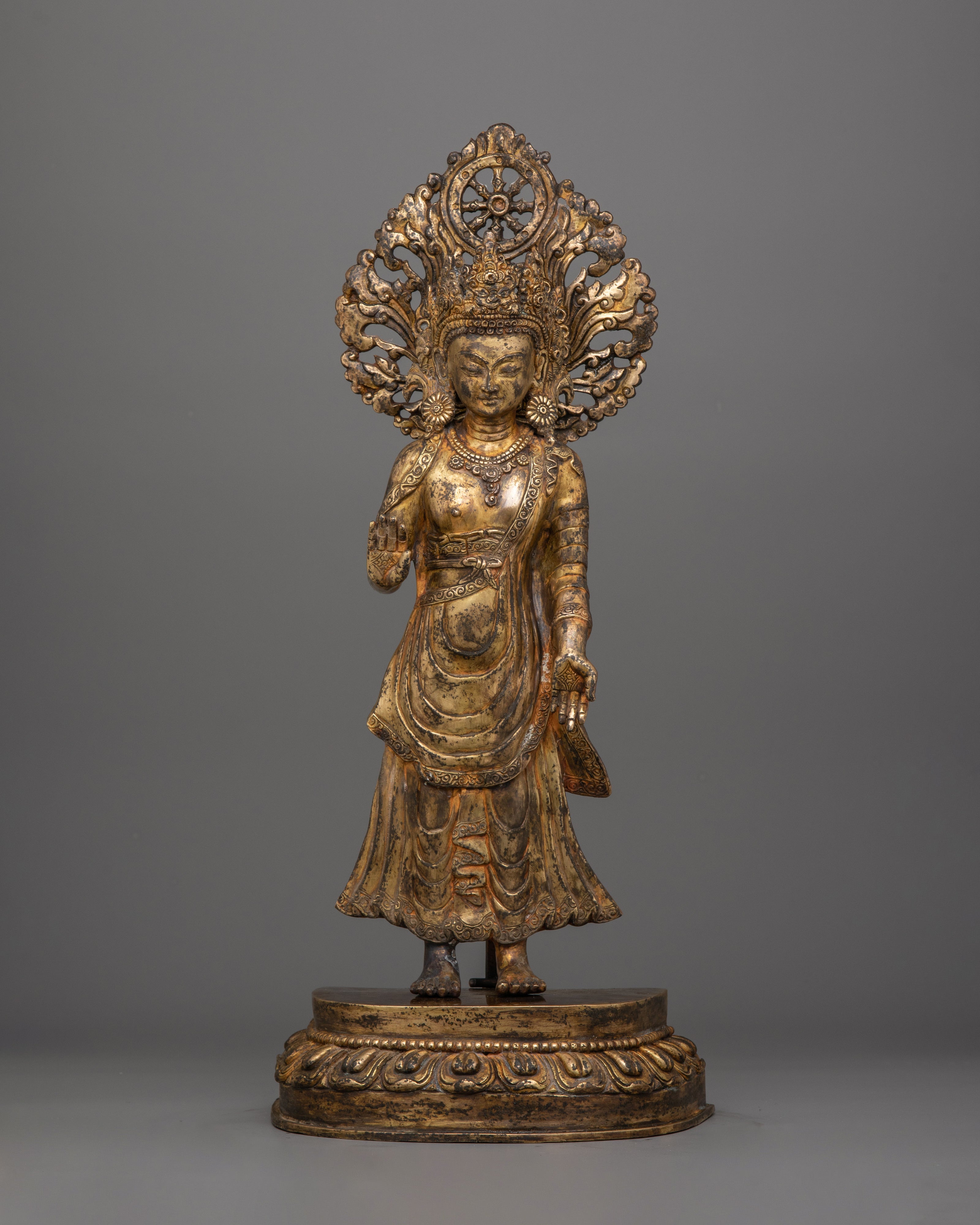 Handmade Sculpture of Dipankara Buddha | 24K Gold-Gilded Copper Statue