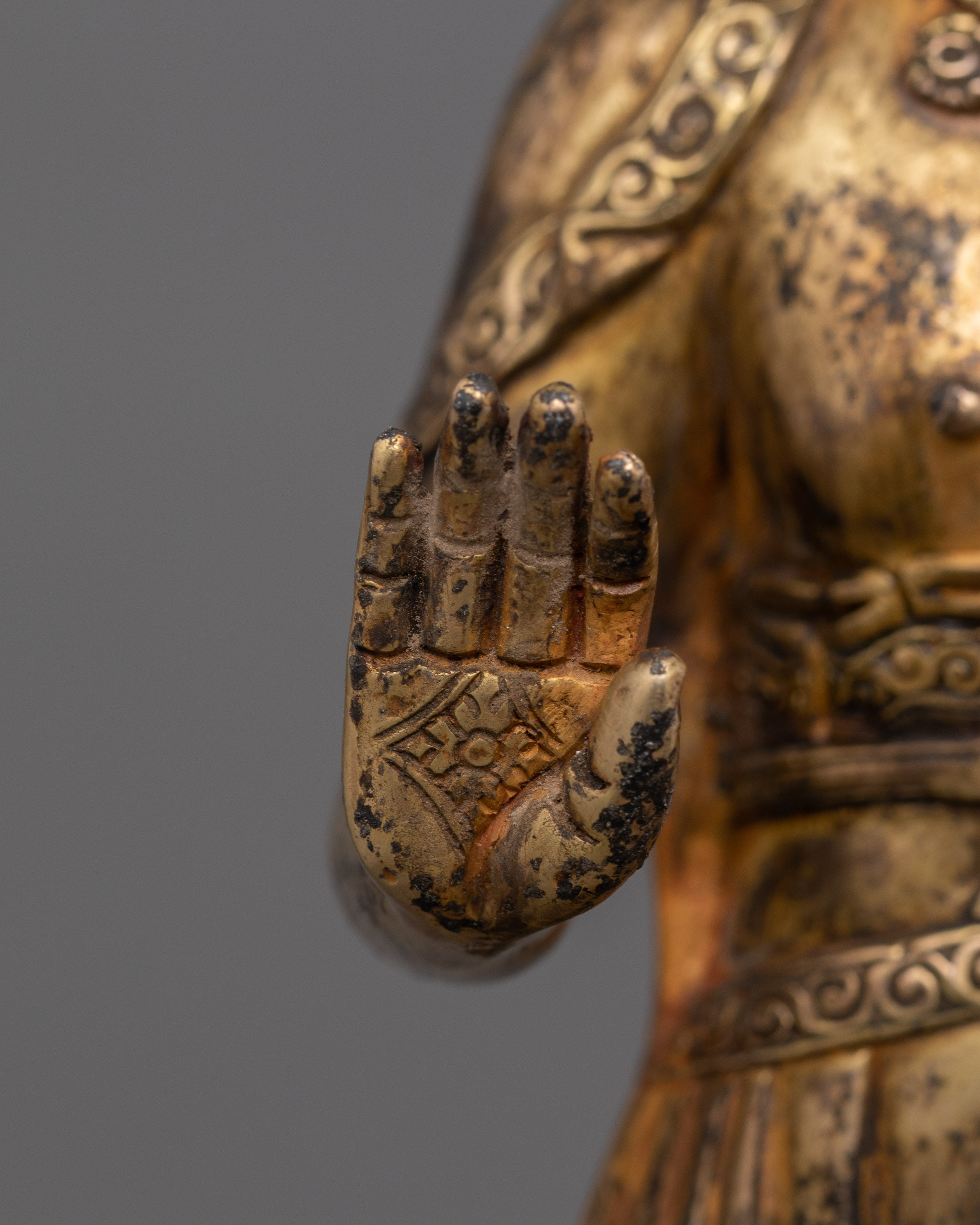 Handmade Sculpture of Dipankara Buddha | 24K Gold-Gilded Copper Statue