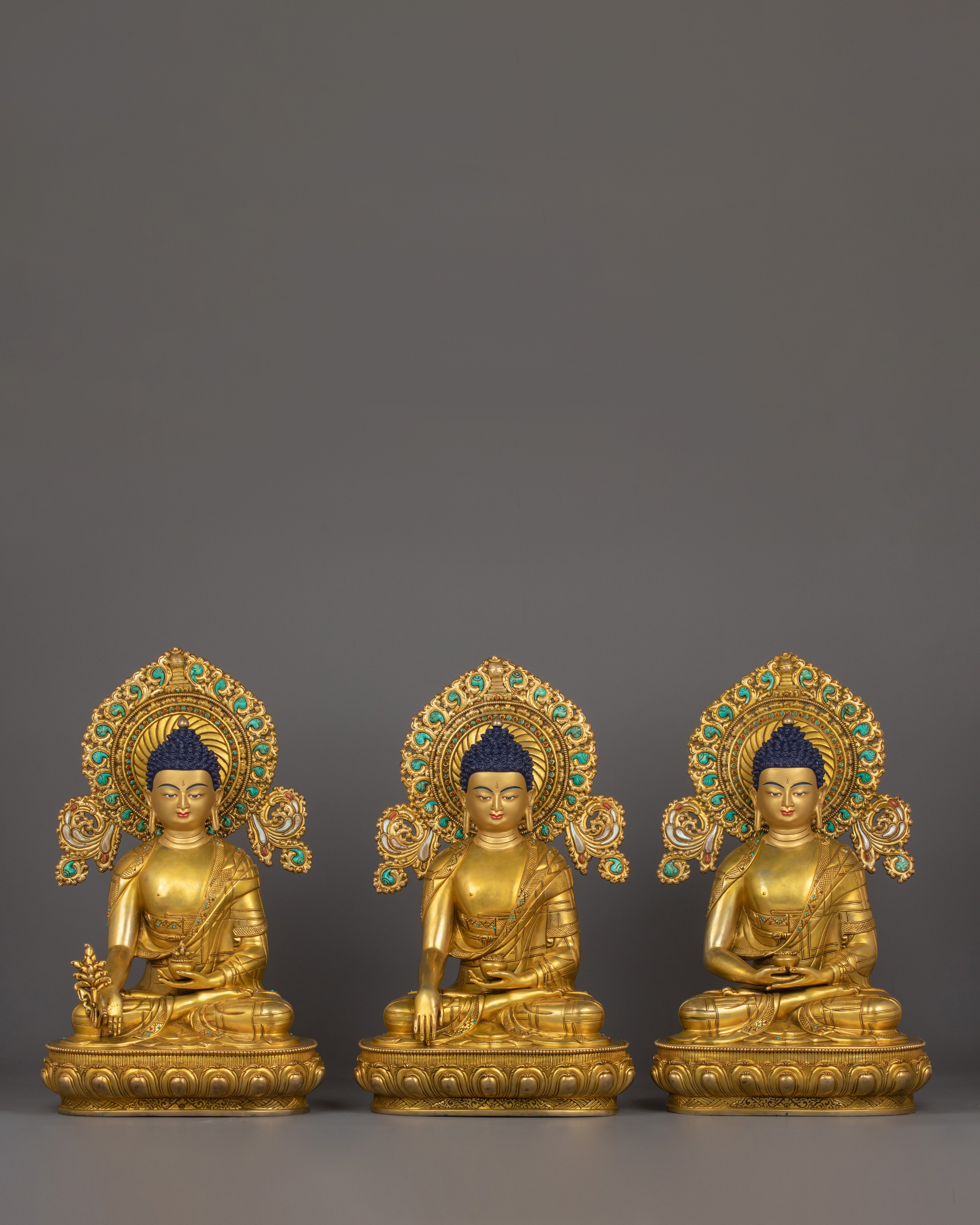 Three Buddha Set with Beautiful Halo | Tibetan Buddhist Altar Decor