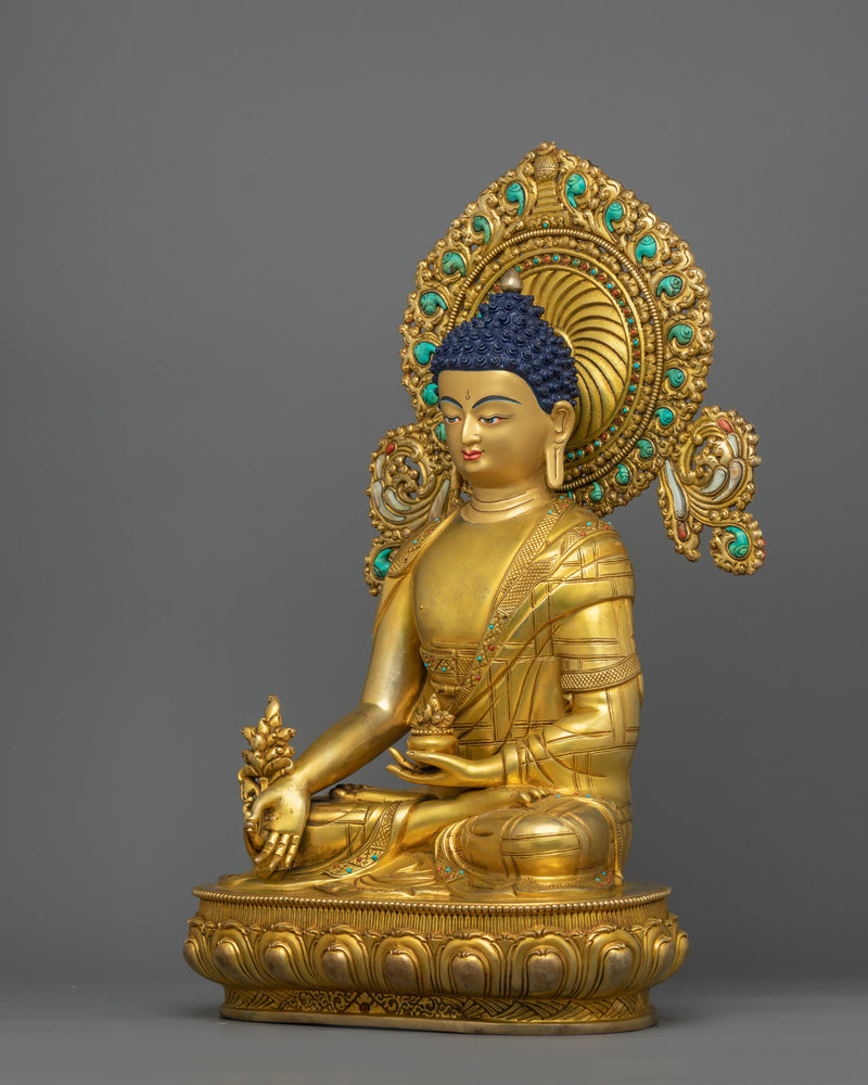 Medicine Buddha Sculpture with Beautiful Halo | Bhaisajyaguru Figurine