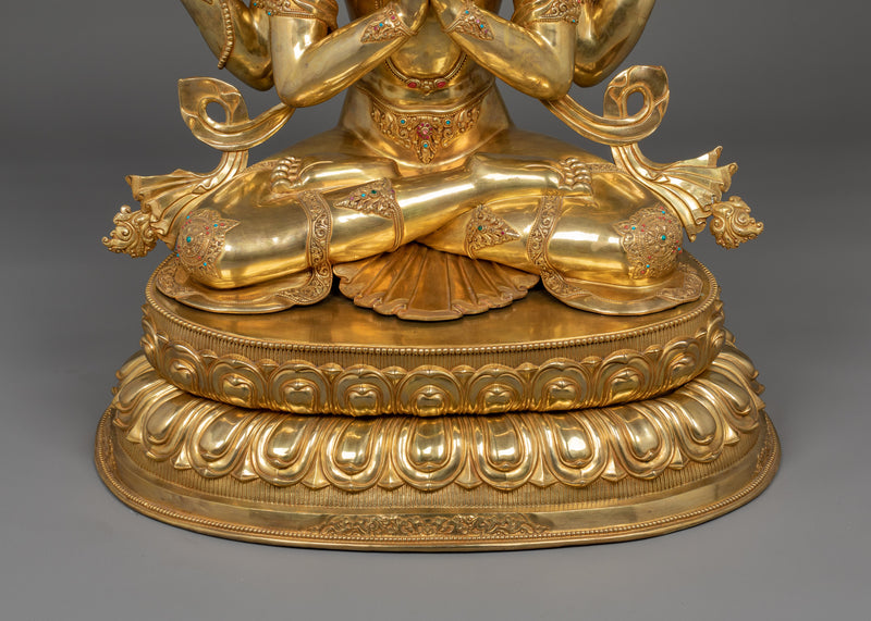 Handmade Compassion deity Chenrezig sculpture | Four Armed Deity