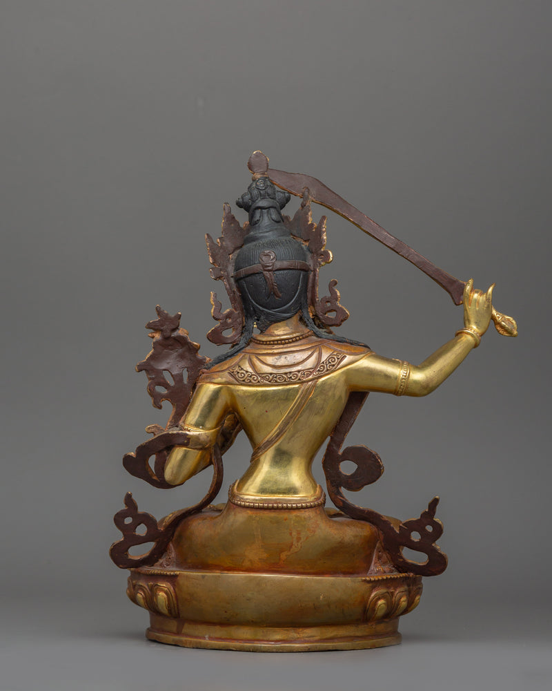 12.2 Inches Manjushri with sword Statue | Bodhisattva Sculpture Wisdom Deity
