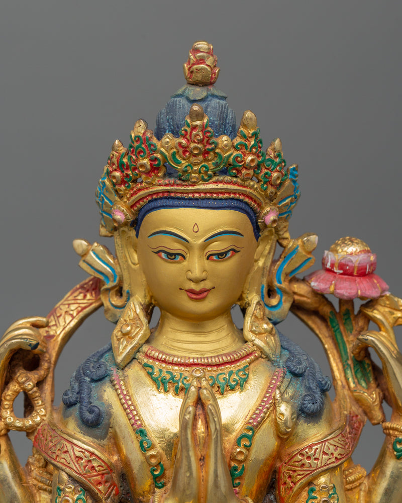 Four Armed Handcrafted Chenrezig Statue | Deity of Compassion
