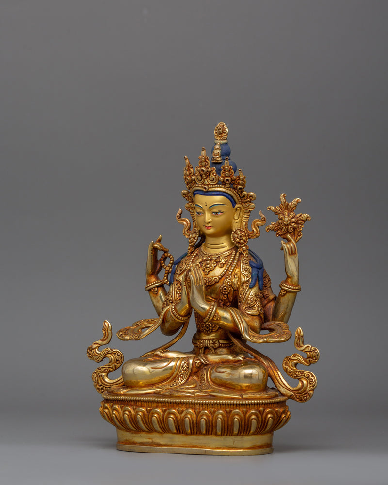 Bodhisattva Four Armed Avalokiteshvara Sculpture | Chenrezig 9.1 Inch Statue