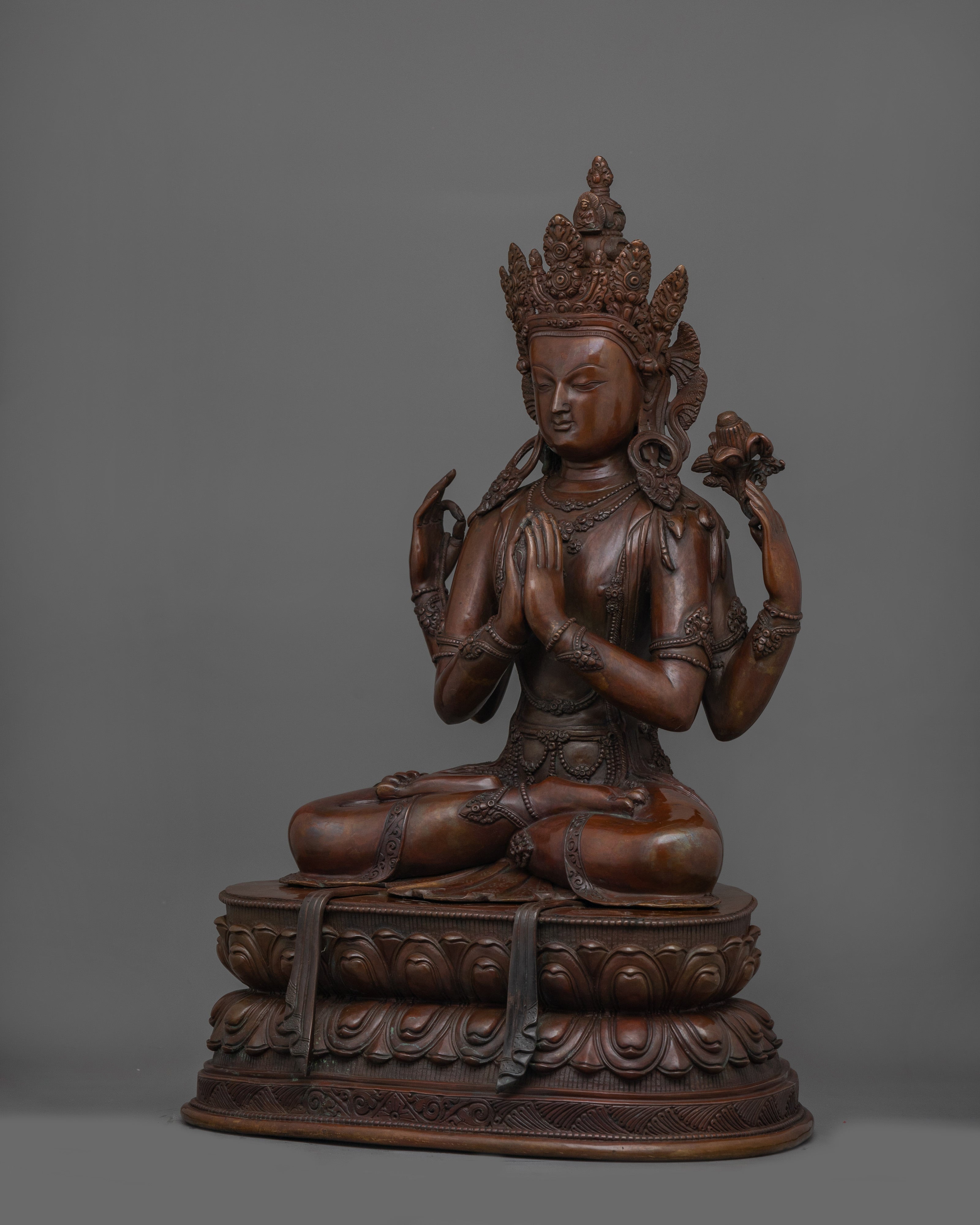 Himalayan 4-Armed Chenrezig Sculpture | Bodhisattva of Compassion and Healing