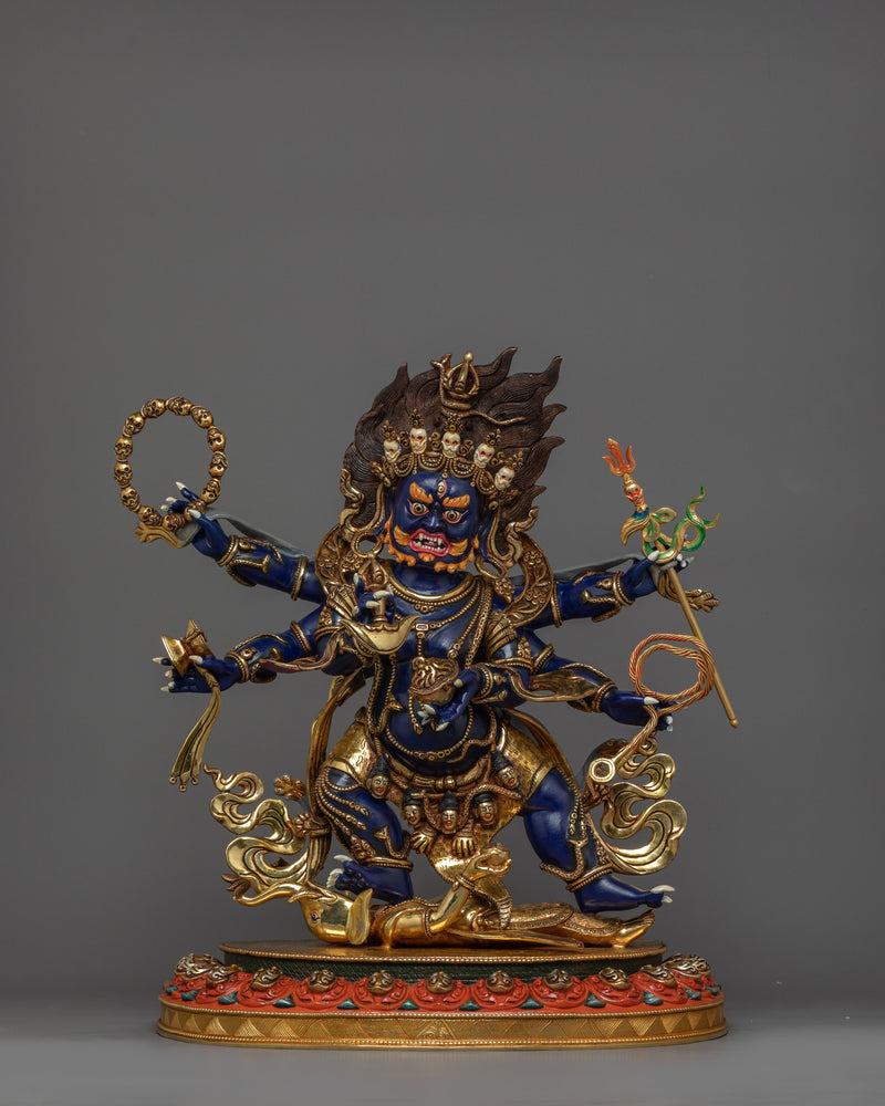 Handmade Shadbhuja Mahakala Sculpture | Protector of Dharma, Spiritual Power
