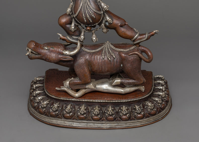 Silver Plated Yama Dharmaraja Statue  | Wrathful Dharma Protector Deity