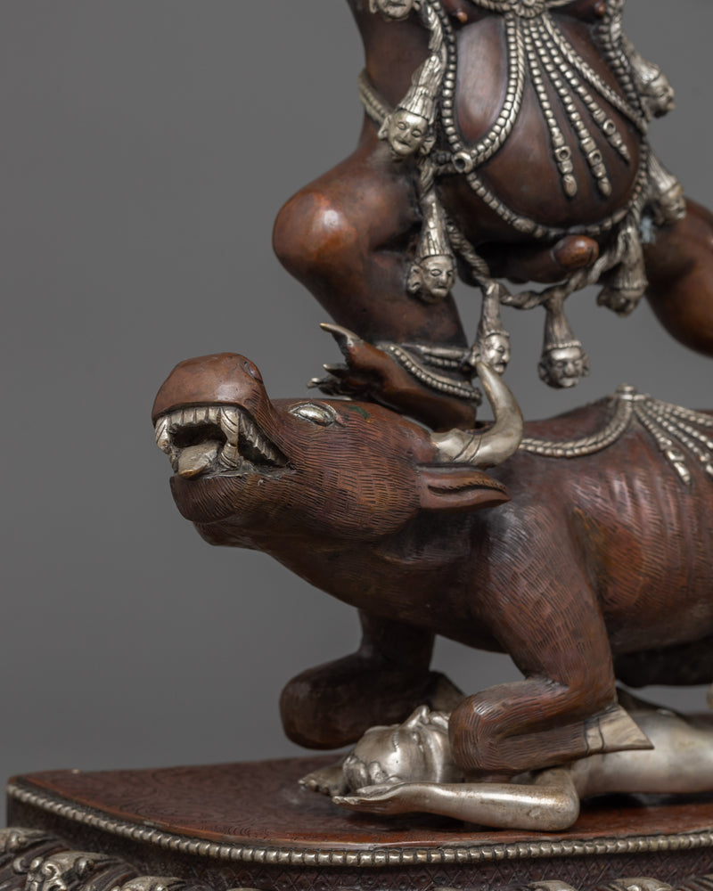 Silver Plated Yama Dharmaraja Statue  | Wrathful Dharma Protector Deity