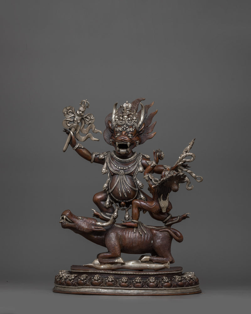 Silver Plated Yama Dharmaraja Statue  | Wrathful Dharma Protector Deity