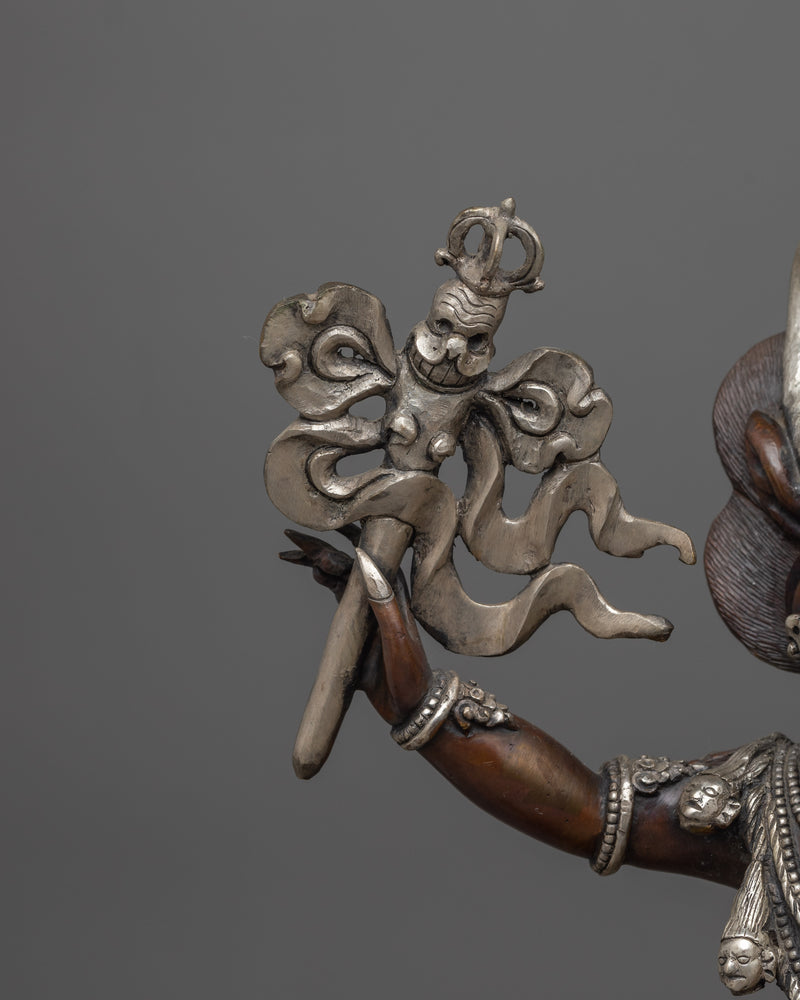 Silver Plated Yama Dharmaraja Statue  | Wrathful Dharma Protector Deity
