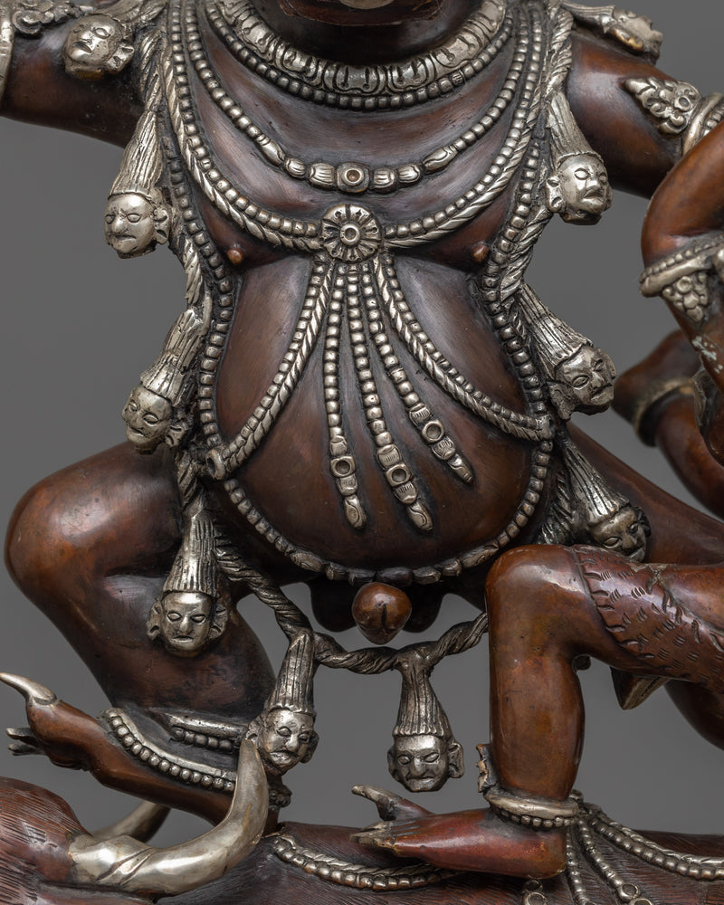 Silver Plated Yama Dharmaraja Statue  | Wrathful Dharma Protector Deity