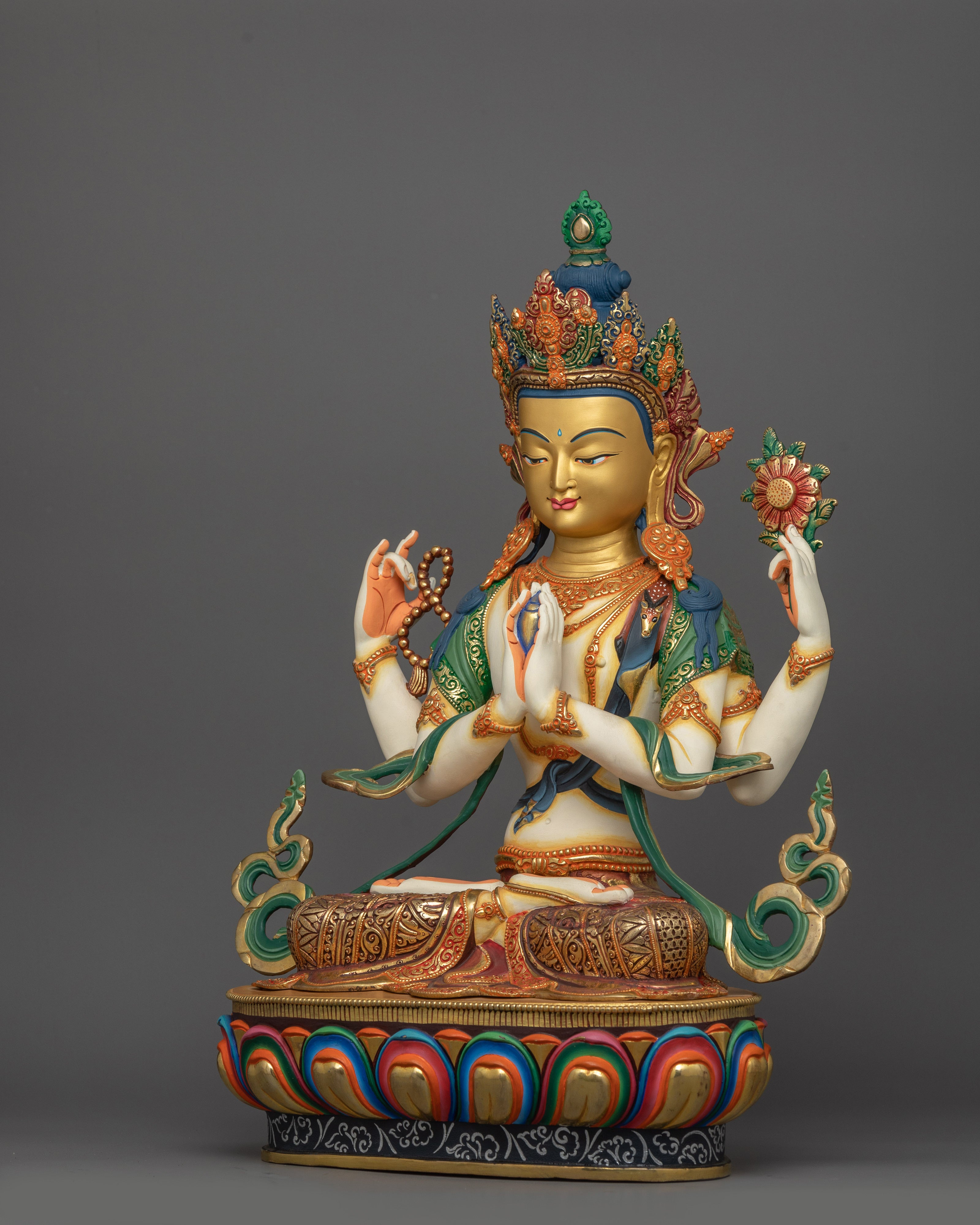 Handmade Four-armed Chenrezig Statue | The Compassionate Deity