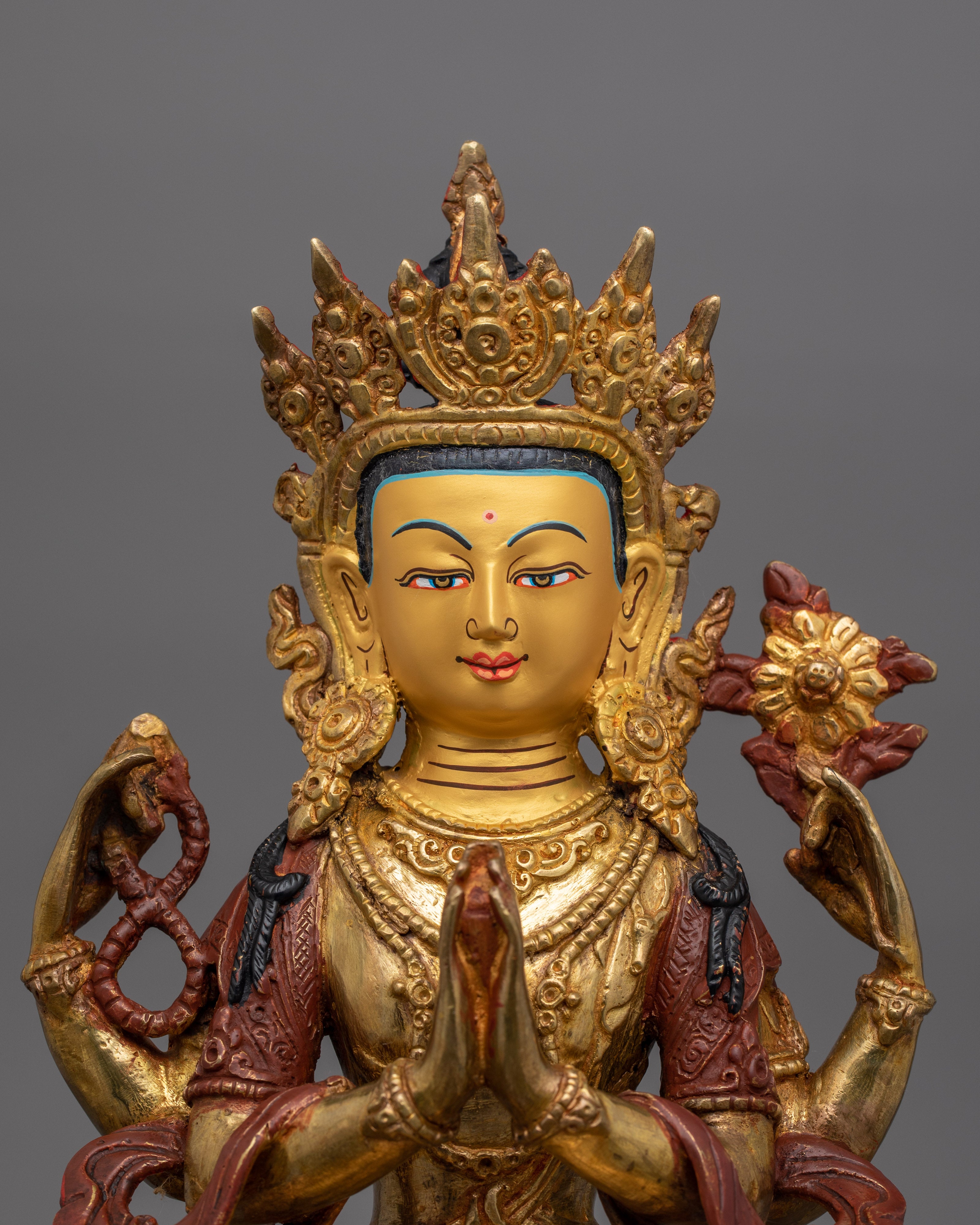 Handcrafted Golden Chenrezig Statue | Also known as Avalokitesvara