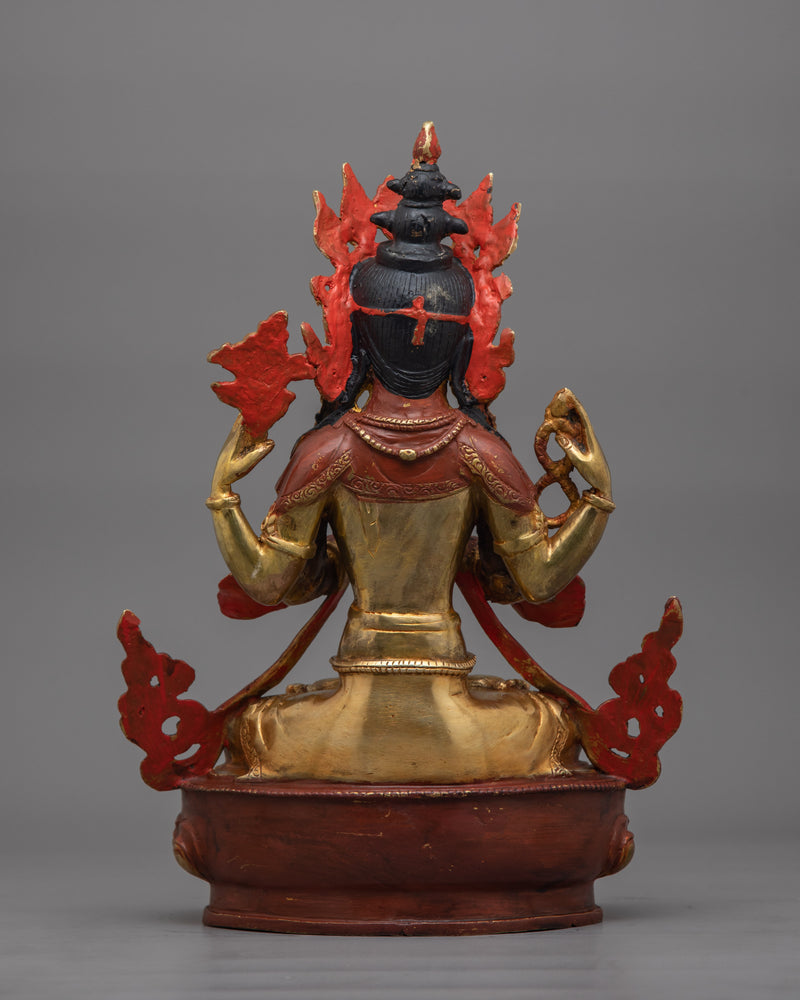 Handcrafted Golden Chenrezig Statue | Also known as Avalokitesvara
