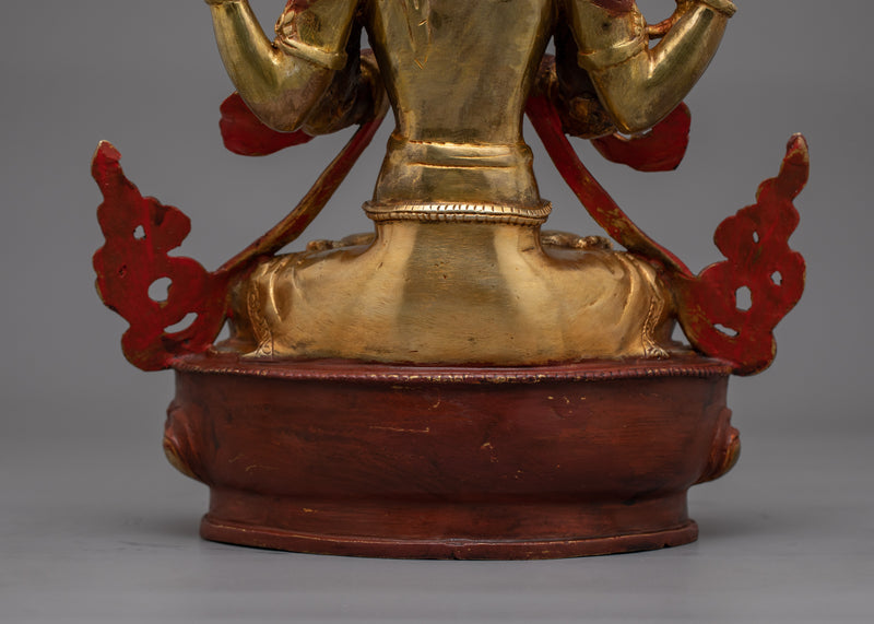 Handcrafted Golden Chenrezig Statue | Also known as Avalokitesvara