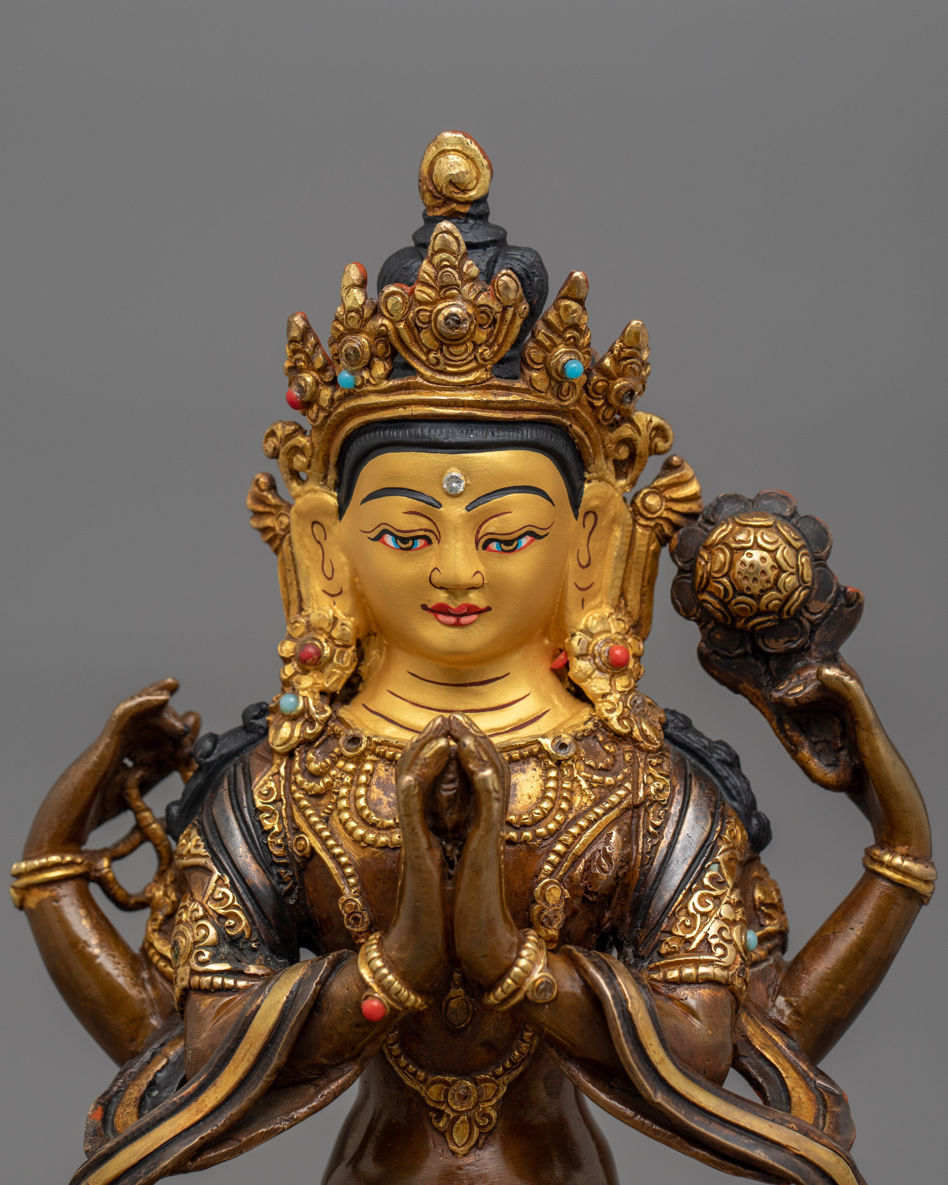 Handmade Four-Armed Chenrezig Sculpture | The Bodhisattva of Healing and Protection