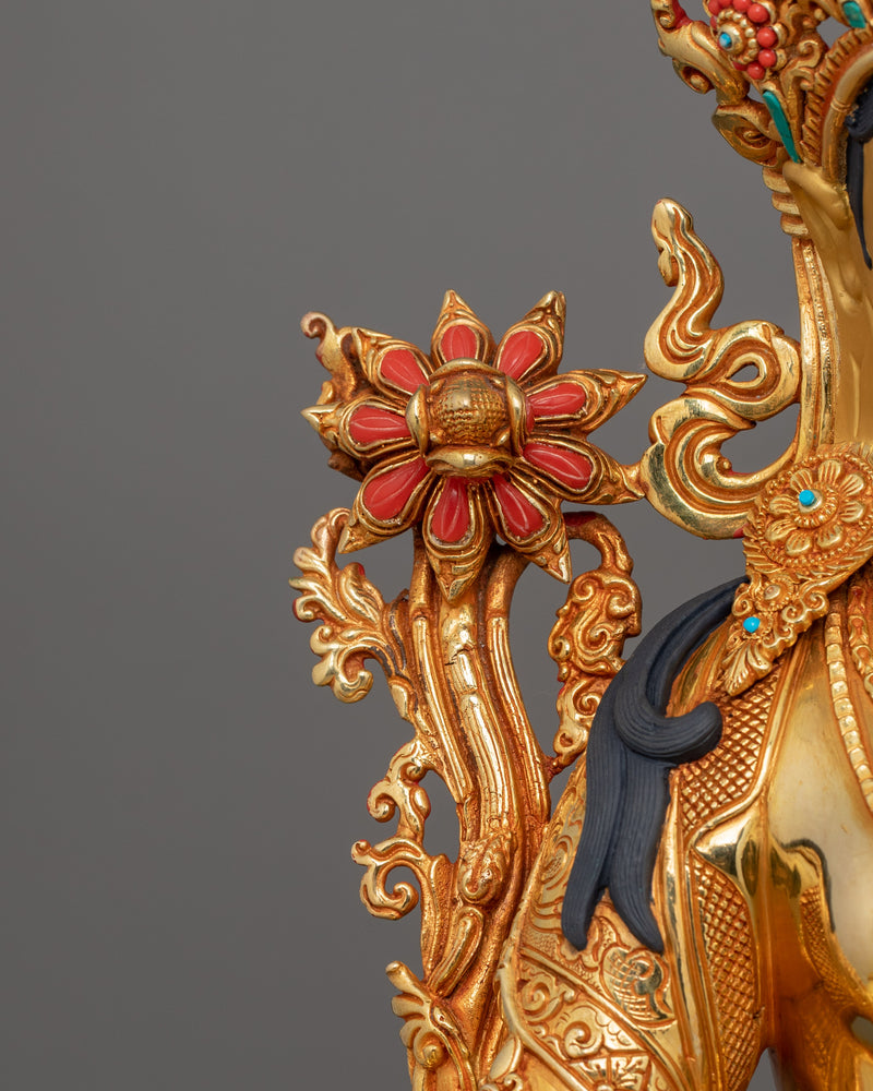 Handmade compassionate Protector Green Tara Statue | 24k Gold Gilded Sculpture
