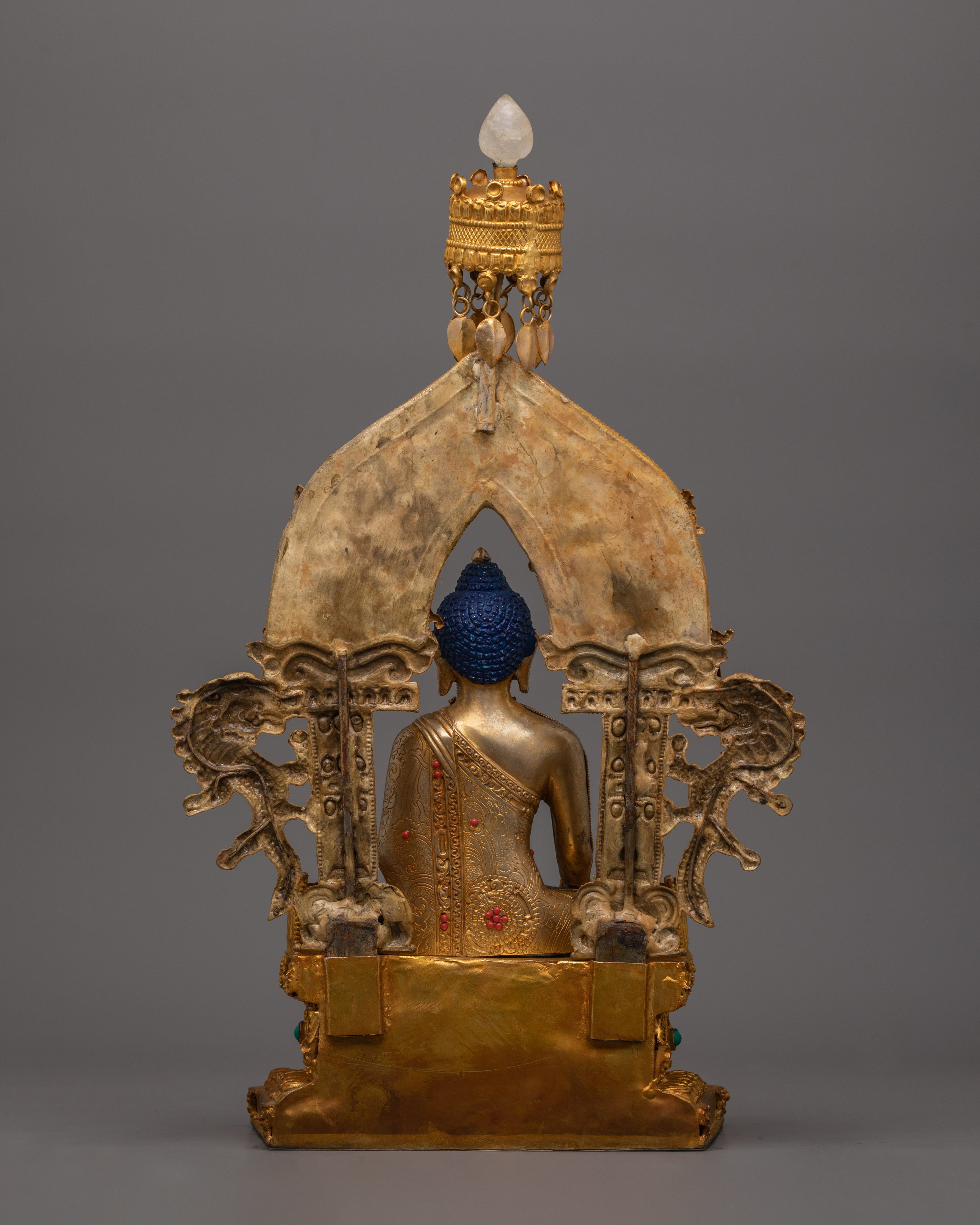 Lapis Stone Shakyamuni Buddha Statue | 24K Gold Gilded Artwork