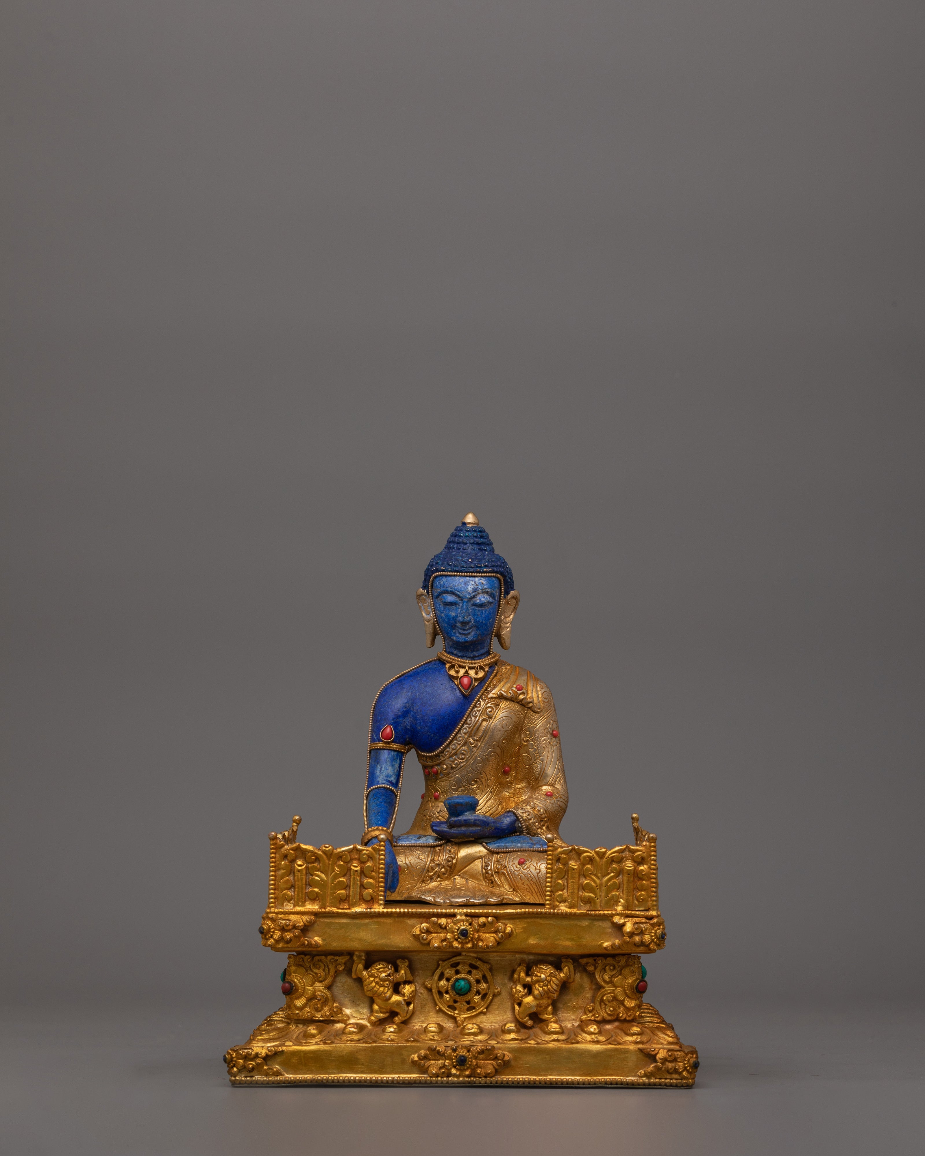 Lapis Stone Shakyamuni Buddha Statue | 24K Gold Gilded Artwork