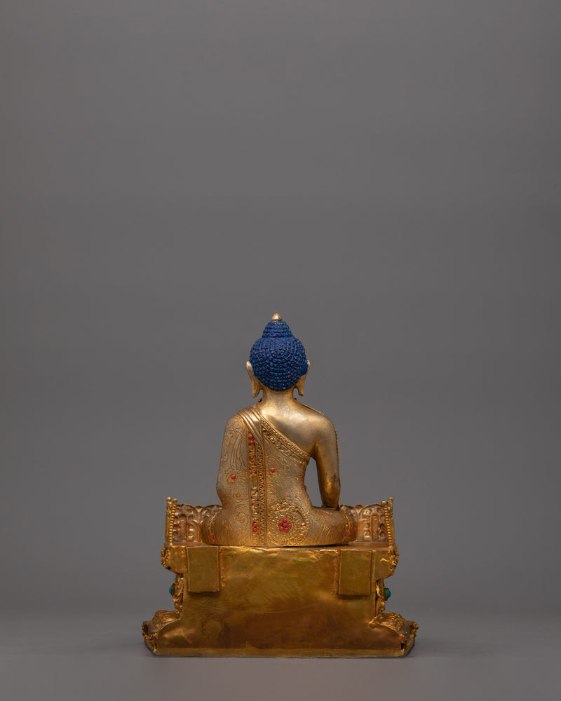 Lapis Stone Shakyamuni Buddha Statue | 24K Gold Gilded Artwork