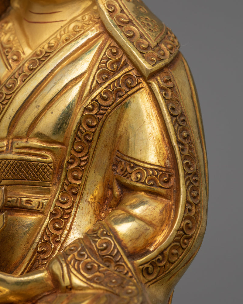 Buddhist Guru Gampopa Statue | 24K Gold Gilded Buddhist Sculpture