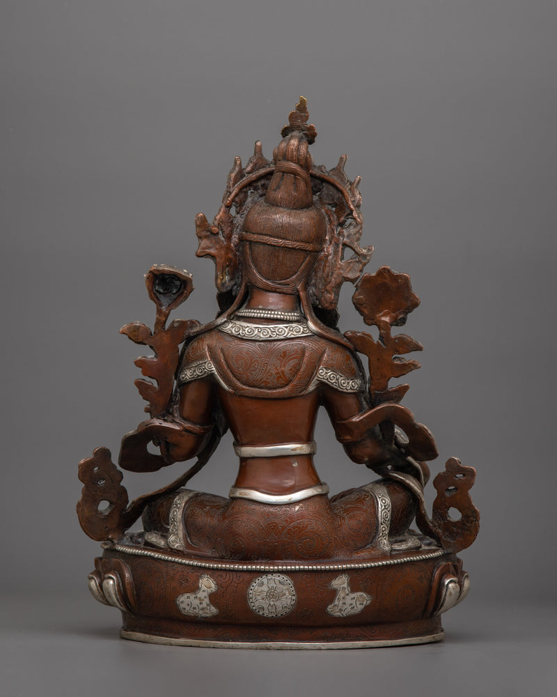Himalayan Sculpture of Divine Deity Green Tara | Oxidized Copper Buddhist Statue