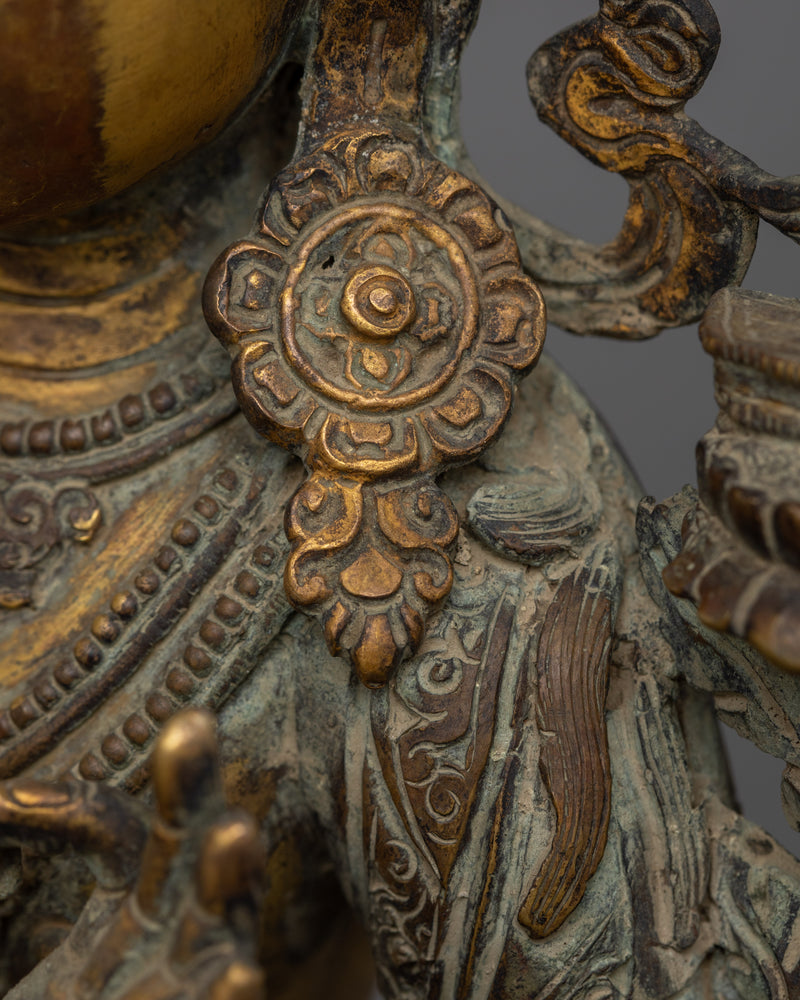 Handcrafted Antique Finish Manjushri Statue | Bodhisattva Wisdom Deity