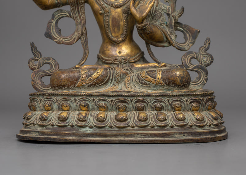 Handcrafted Antique Finish Manjushri Statue | Bodhisattva Wisdom Deity
