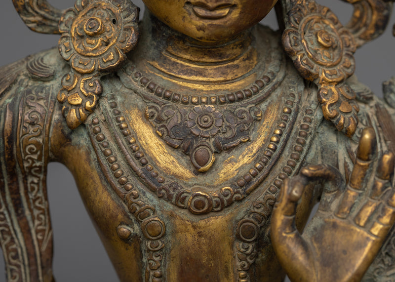 Handcrafted Antique Finish Manjushri Statue | Bodhisattva Wisdom Deity