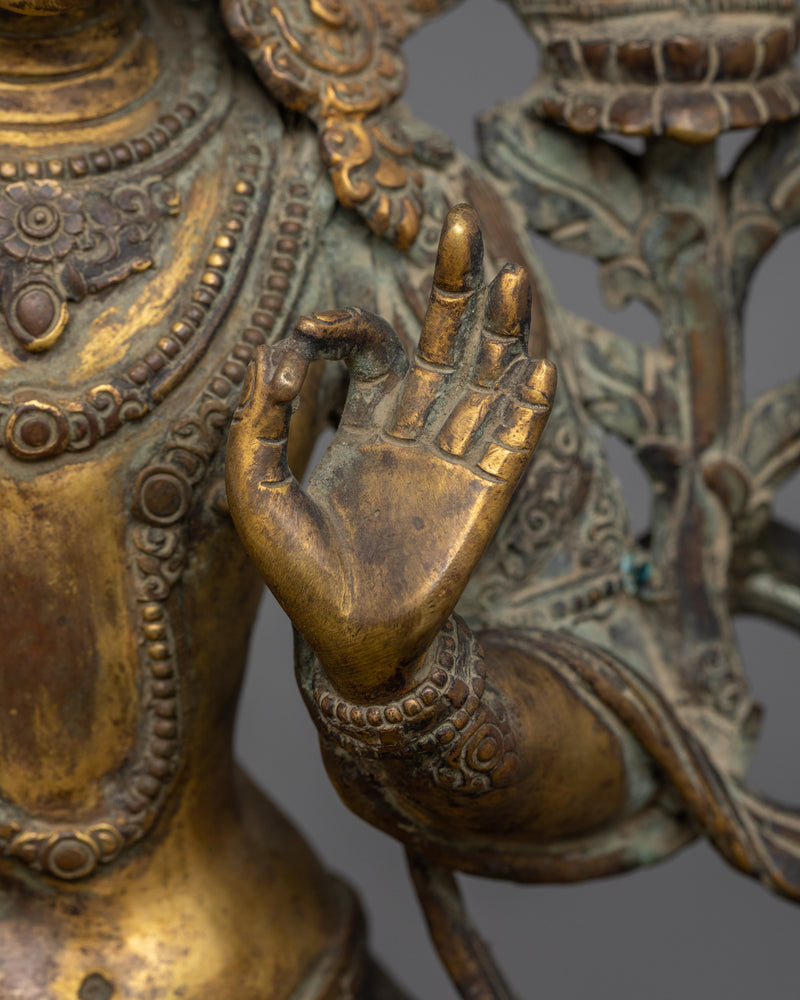 Handcrafted Antique Finish Manjushri Statue | Bodhisattva Wisdom Deity