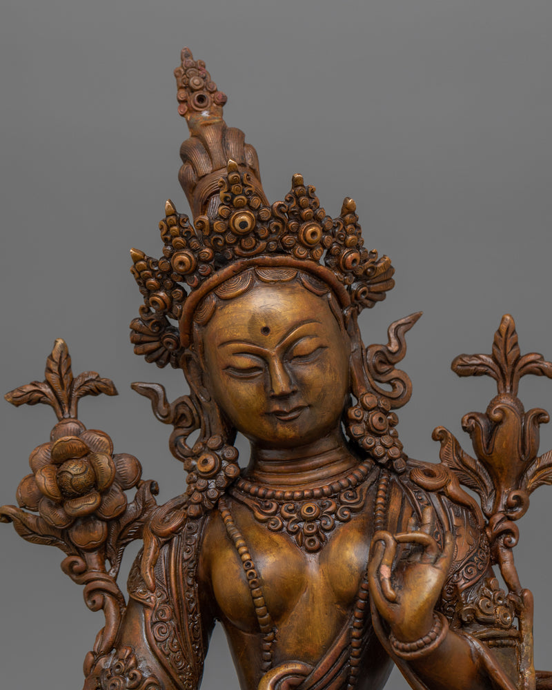 Handmade Green Tara Protector Deity | Oxidized Copper Body
