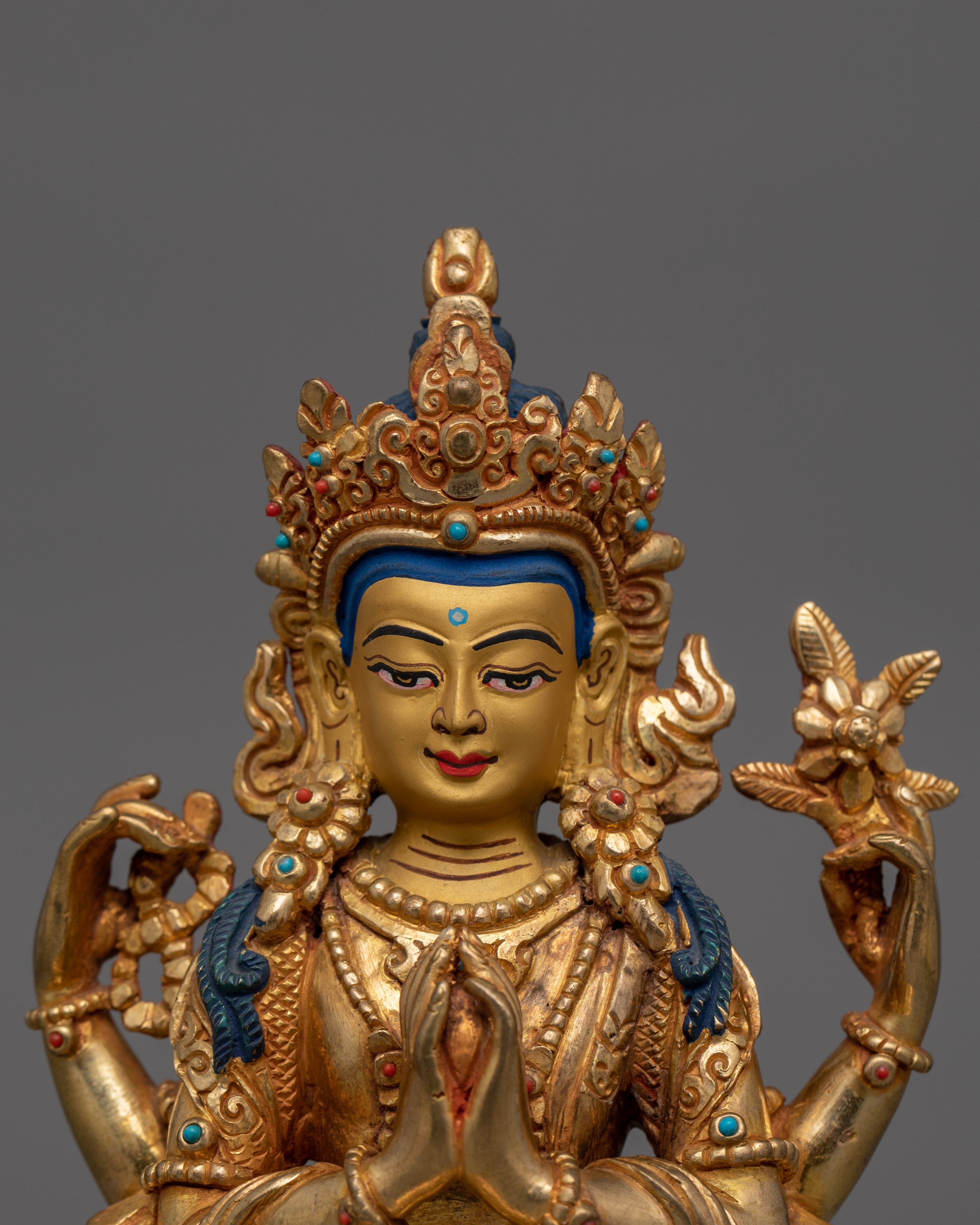 Traditional Himalayan Artwork Chenrezig Statue | Deity With Four Armed