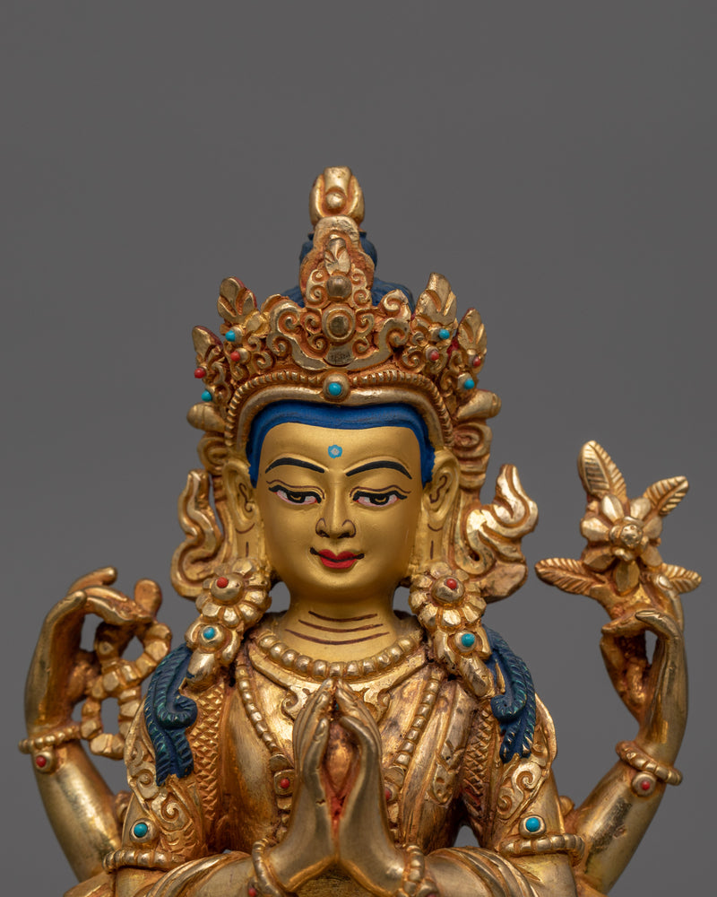 Traditional Himalayan Artwork Chenrezig Statue | Deity With Four Armed