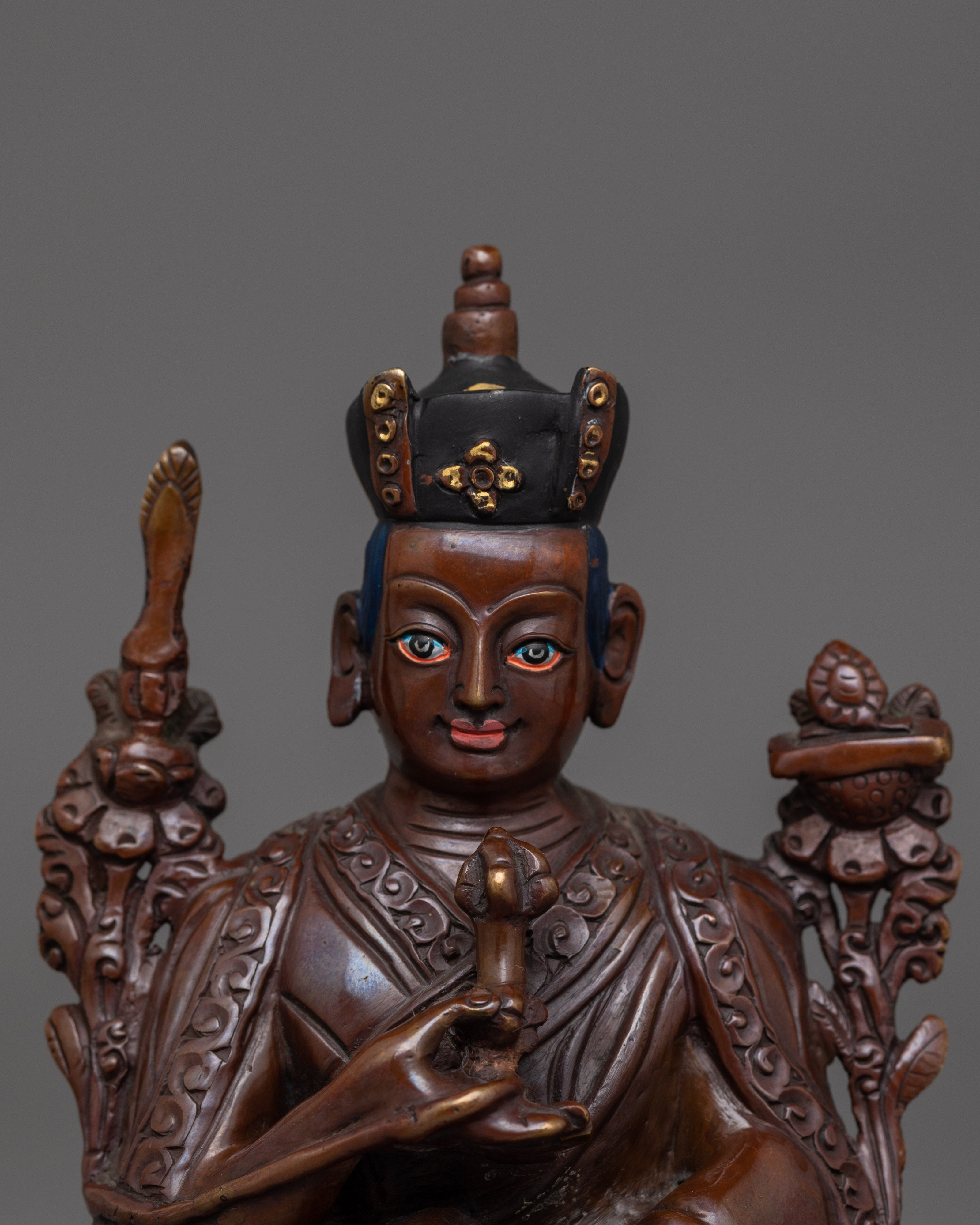 Tibetan Statue of Buddhist Master Karmapa | Oxidized Copper Body Statue