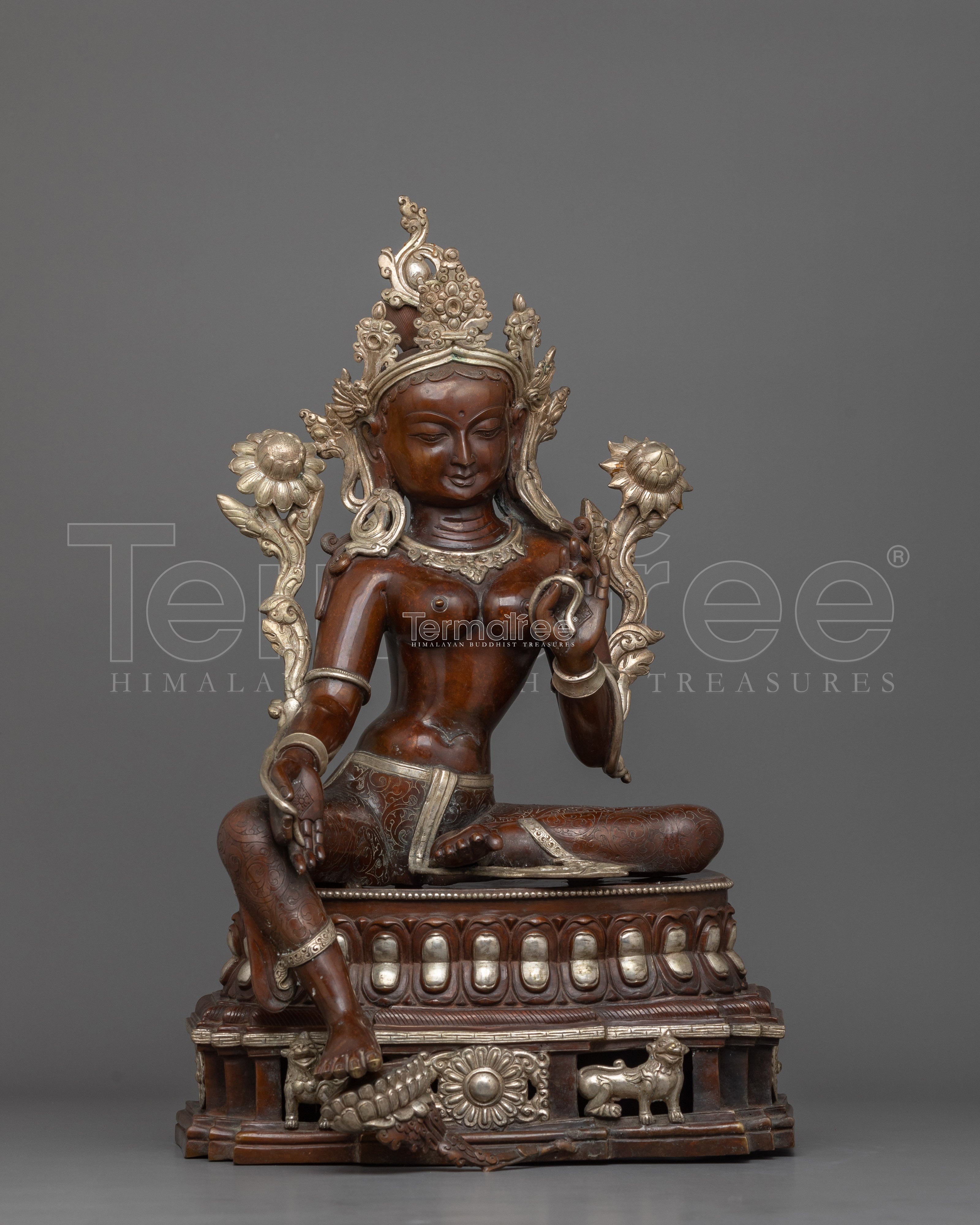 Helping Goddess Green Tara Statue | Silver Plated Mother Goddess