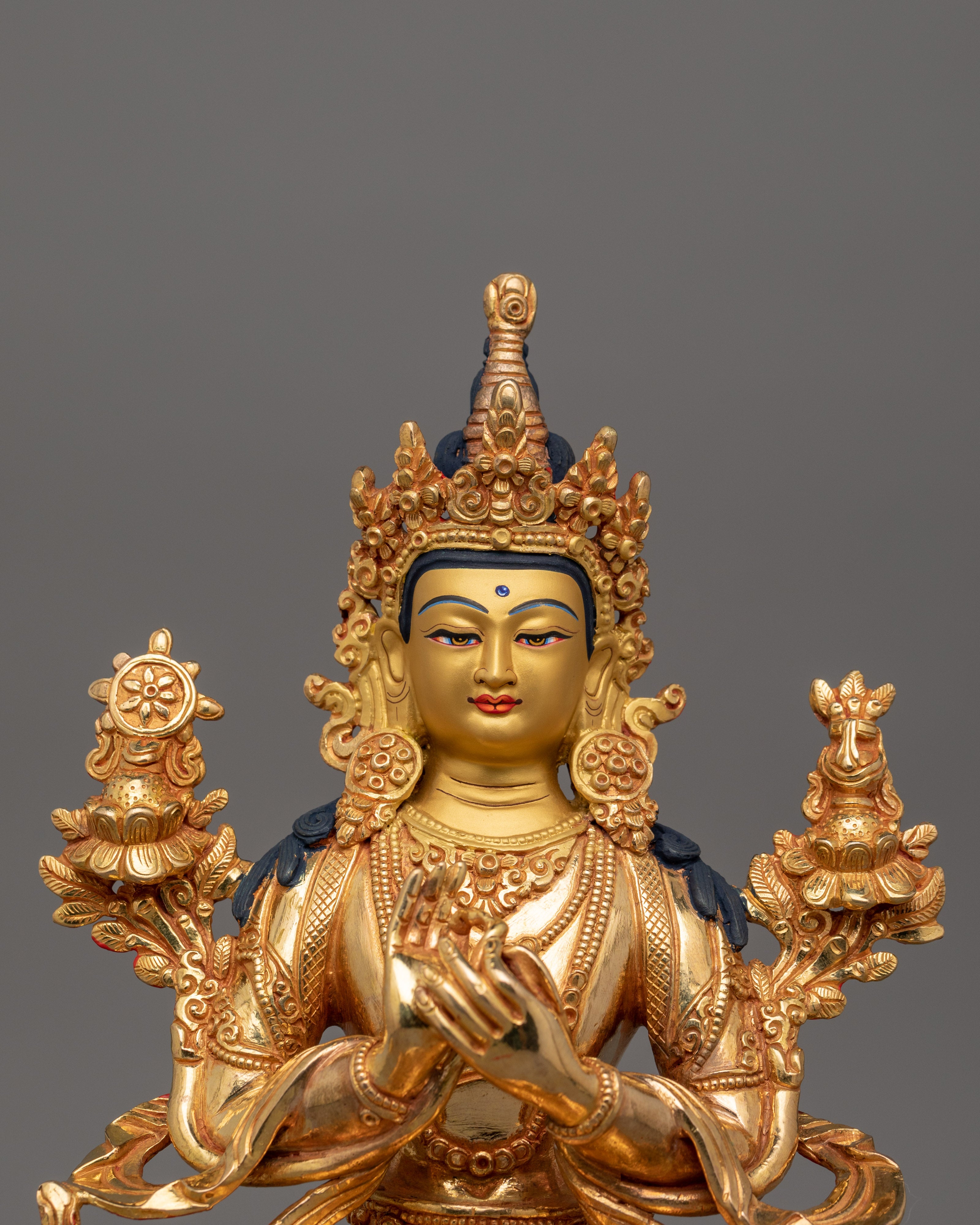 Maitreya Buddha Future Deity Statue  | Gold Gilded Sculpture with Beautiful Halo