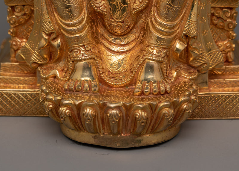 Maitreya Buddha Future Deity Statue  | Gold Gilded Sculpture with Beautiful Halo