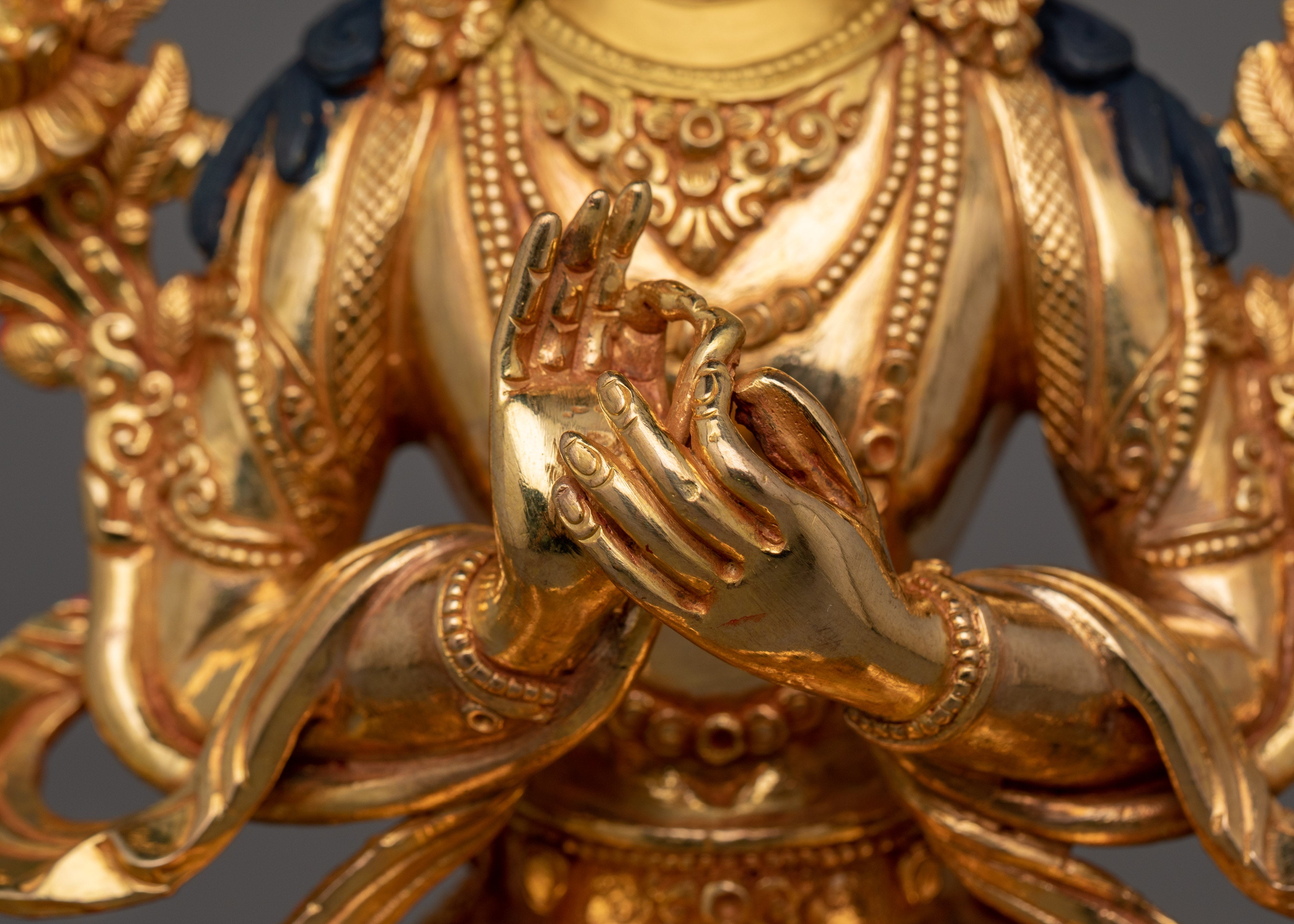 Maitreya Buddha Future Deity Statue  | Gold Gilded Sculpture with Beautiful Halo