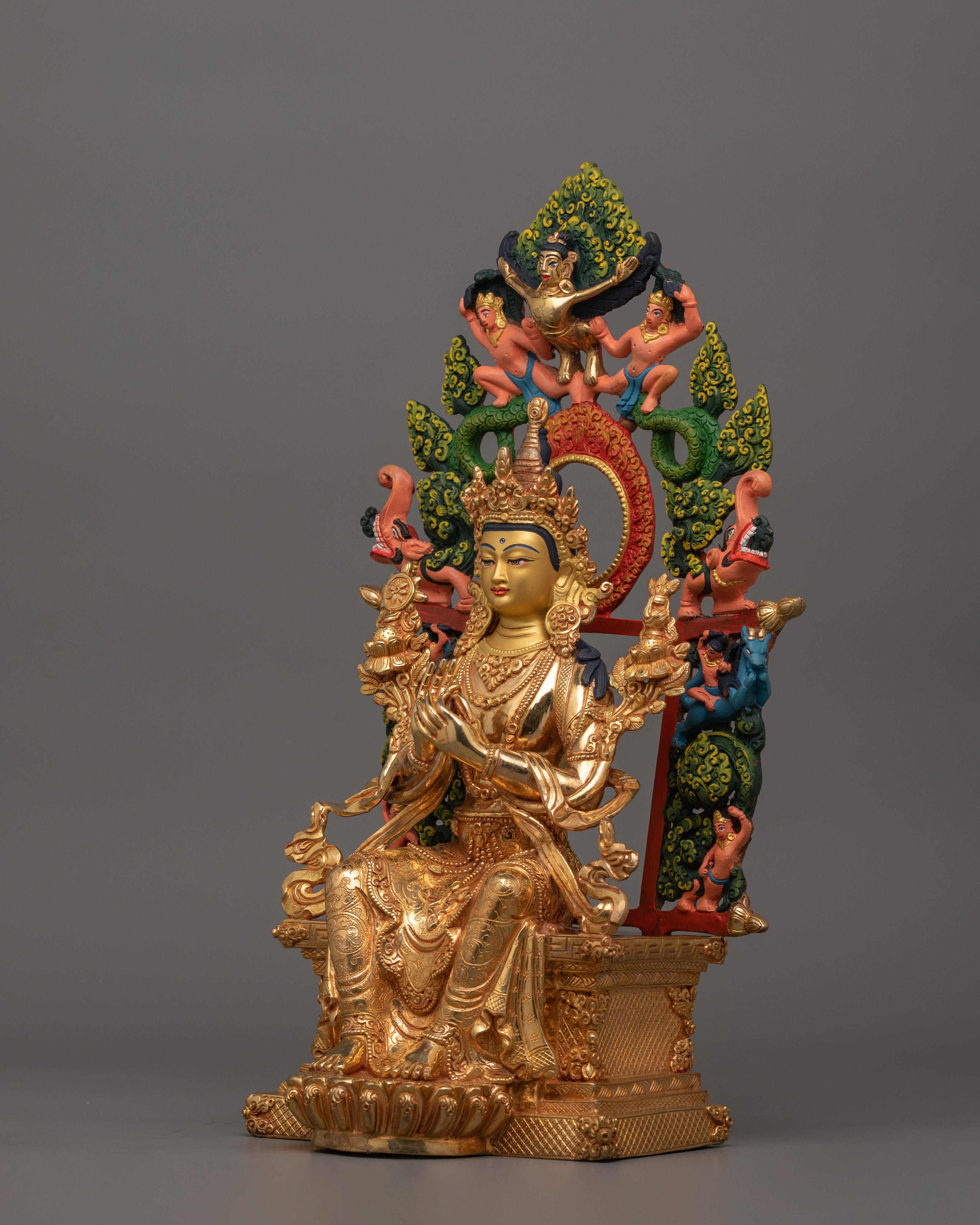 Maitreya Buddha Future Deity Statue  | Gold Gilded Sculpture with Beautiful Halo