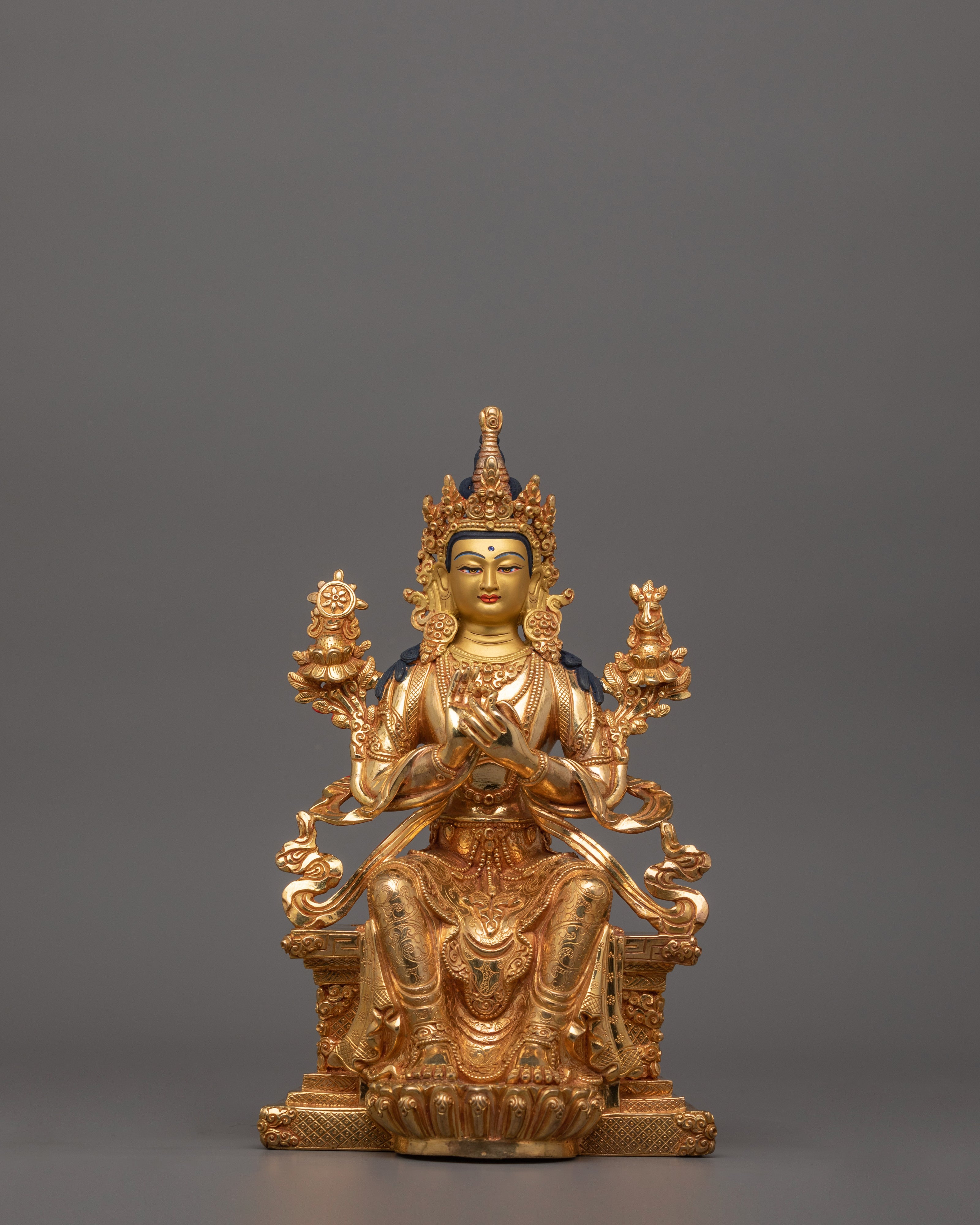 Maitreya Buddha Future Deity Statue  | Gold Gilded Sculpture with Beautiful Halo