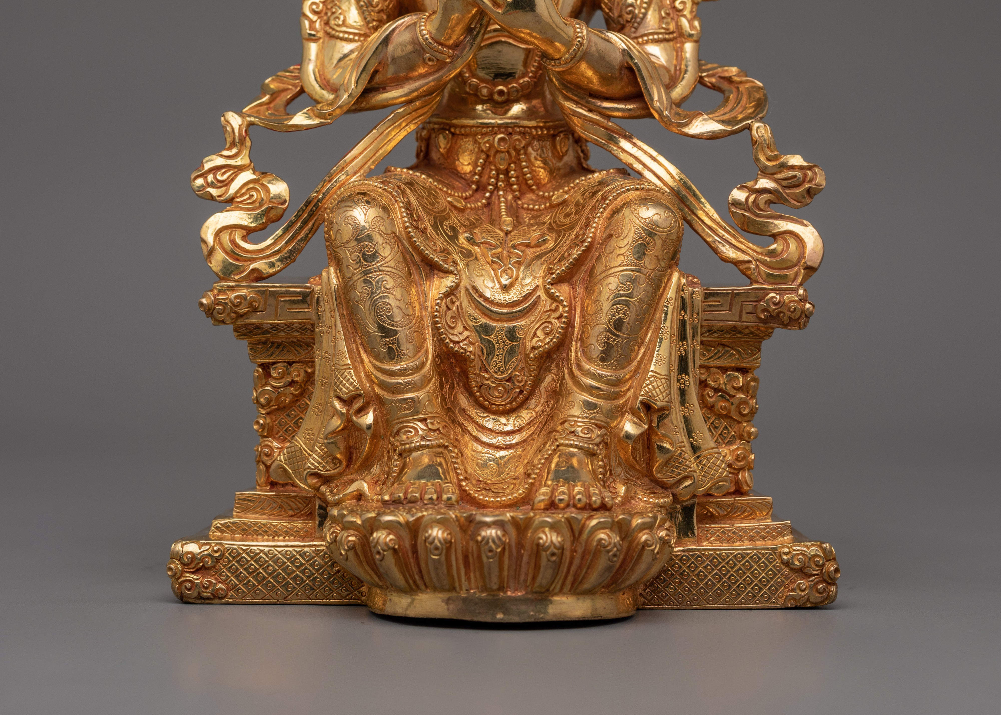Maitreya Buddha Future Deity Statue  | Gold Gilded Sculpture with Beautiful Halo