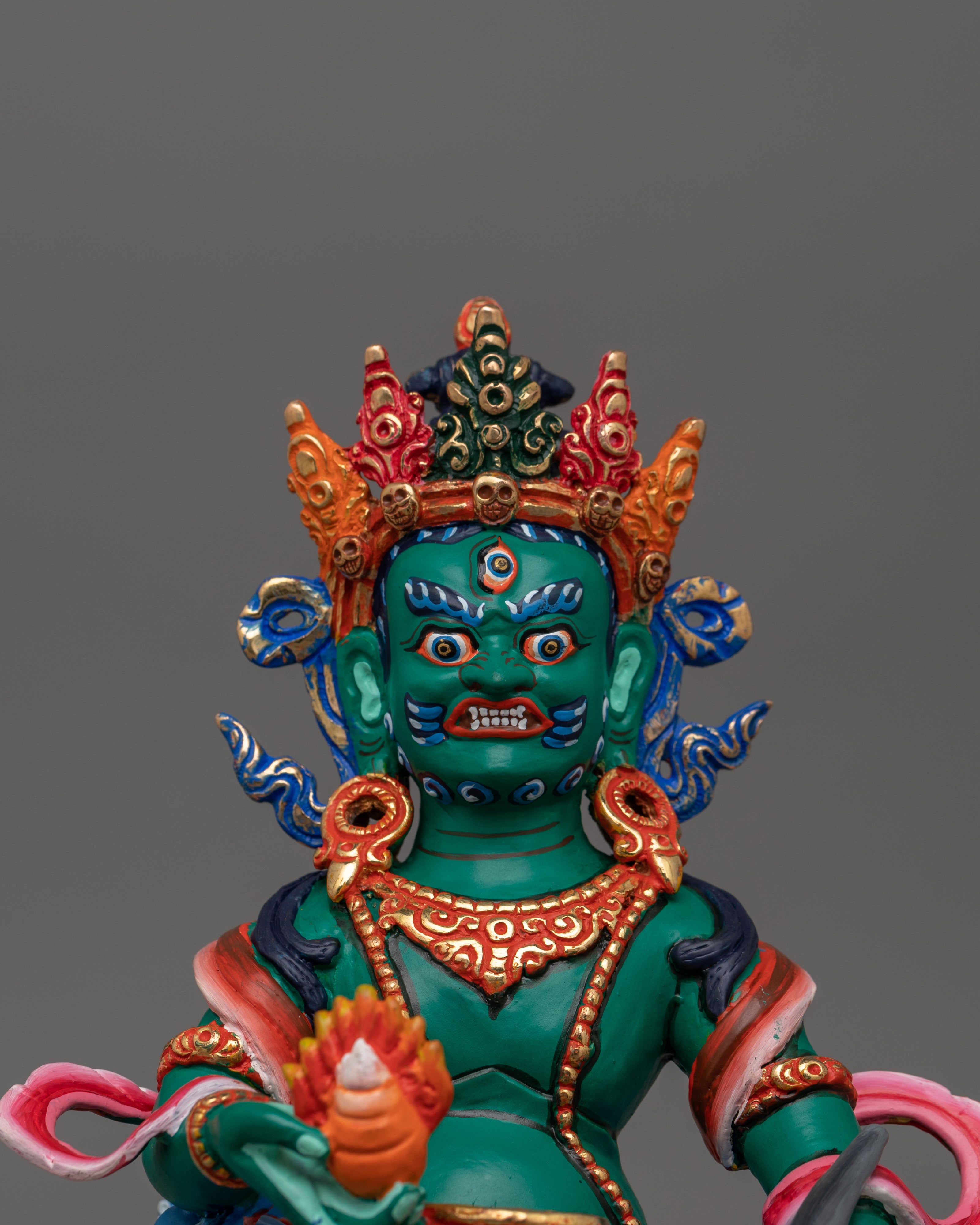 Green Dzambhala with beautiful consort Statue | Also Known as Wealth Deity