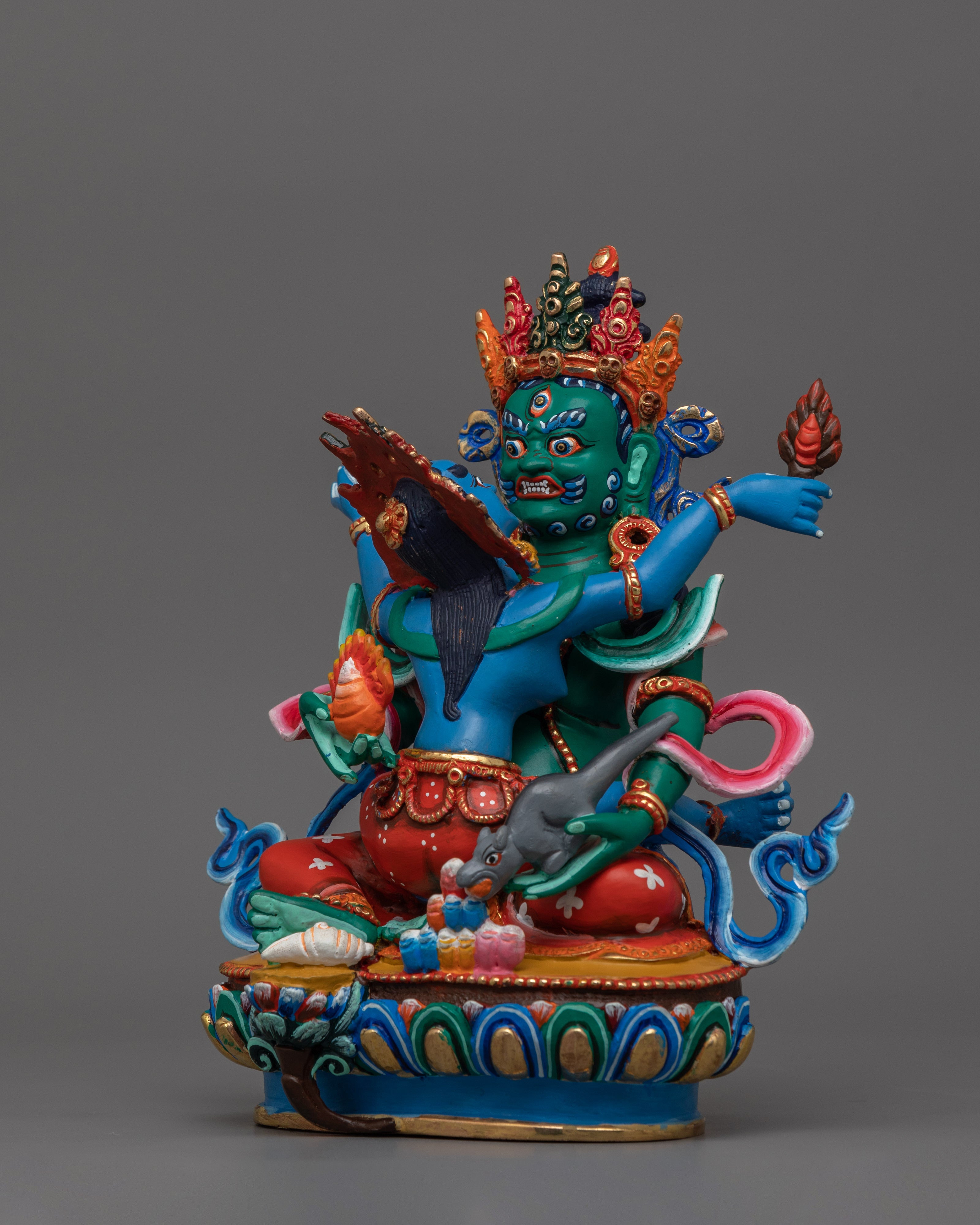 Green Dzambhala with beautiful consort Statue | Also Known as Wealth Deity