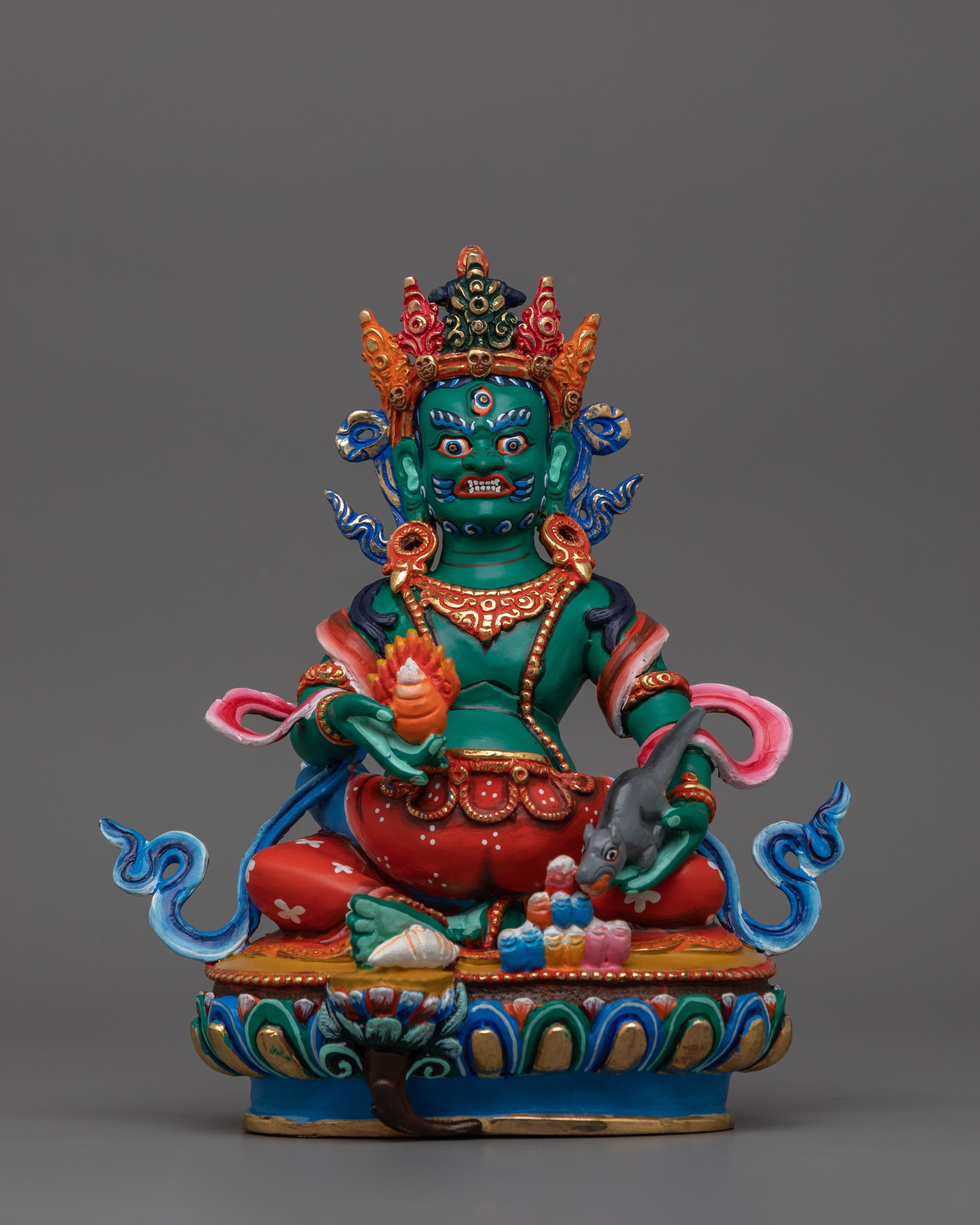 Green Dzambhala with beautiful consort Statue | Also Known as Wealth Deity