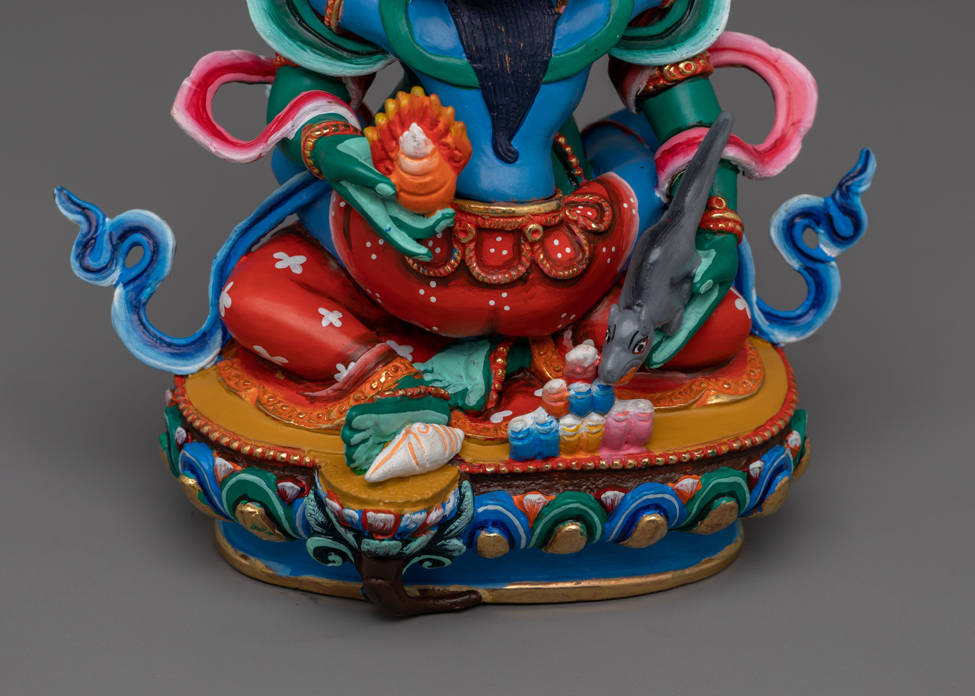 Green Dzambhala with beautiful consort Statue | Also Known as Wealth Deity