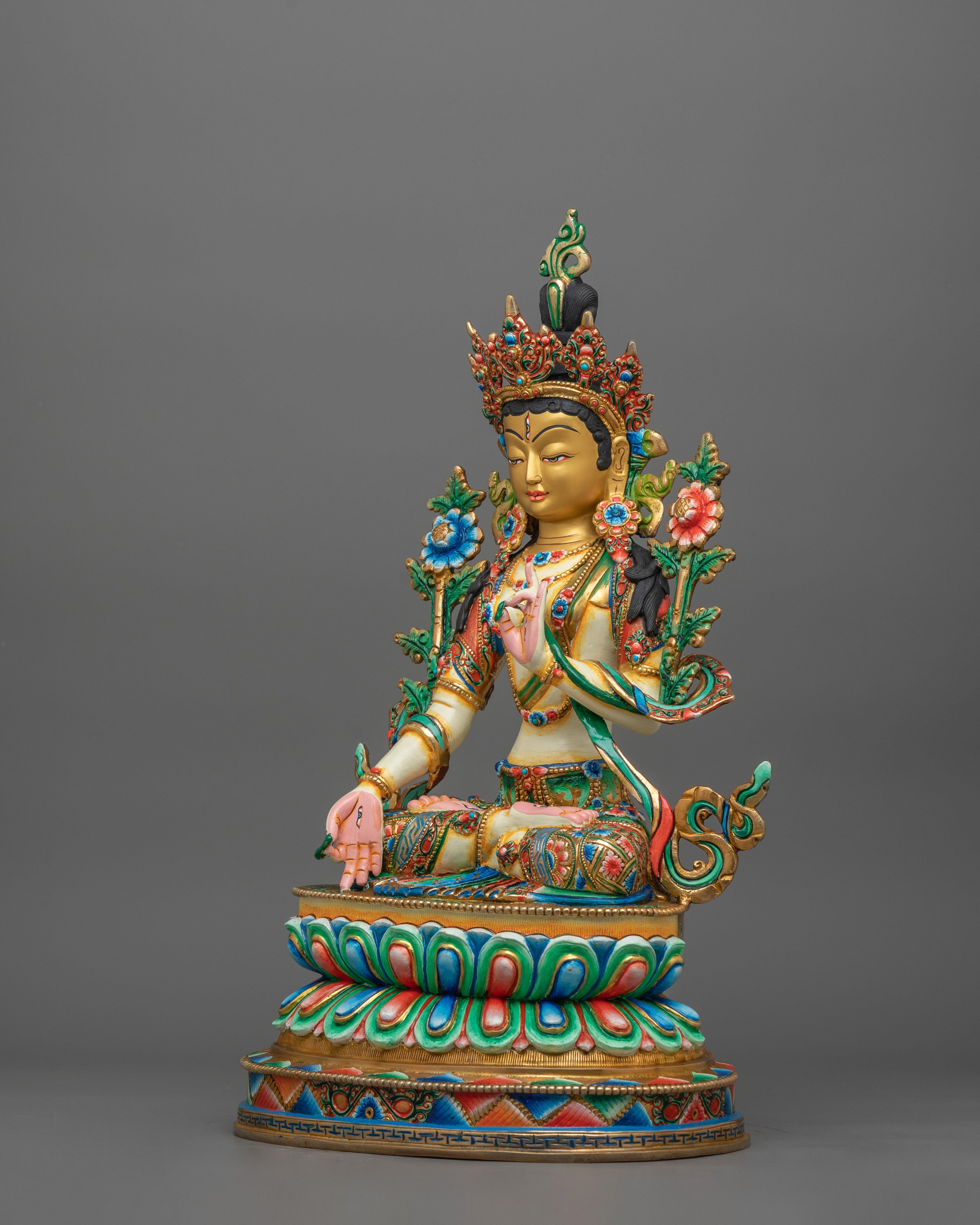 Tibetan Figurine of Seven Eyes Deity White Tara | Goddess of Healing and Protection