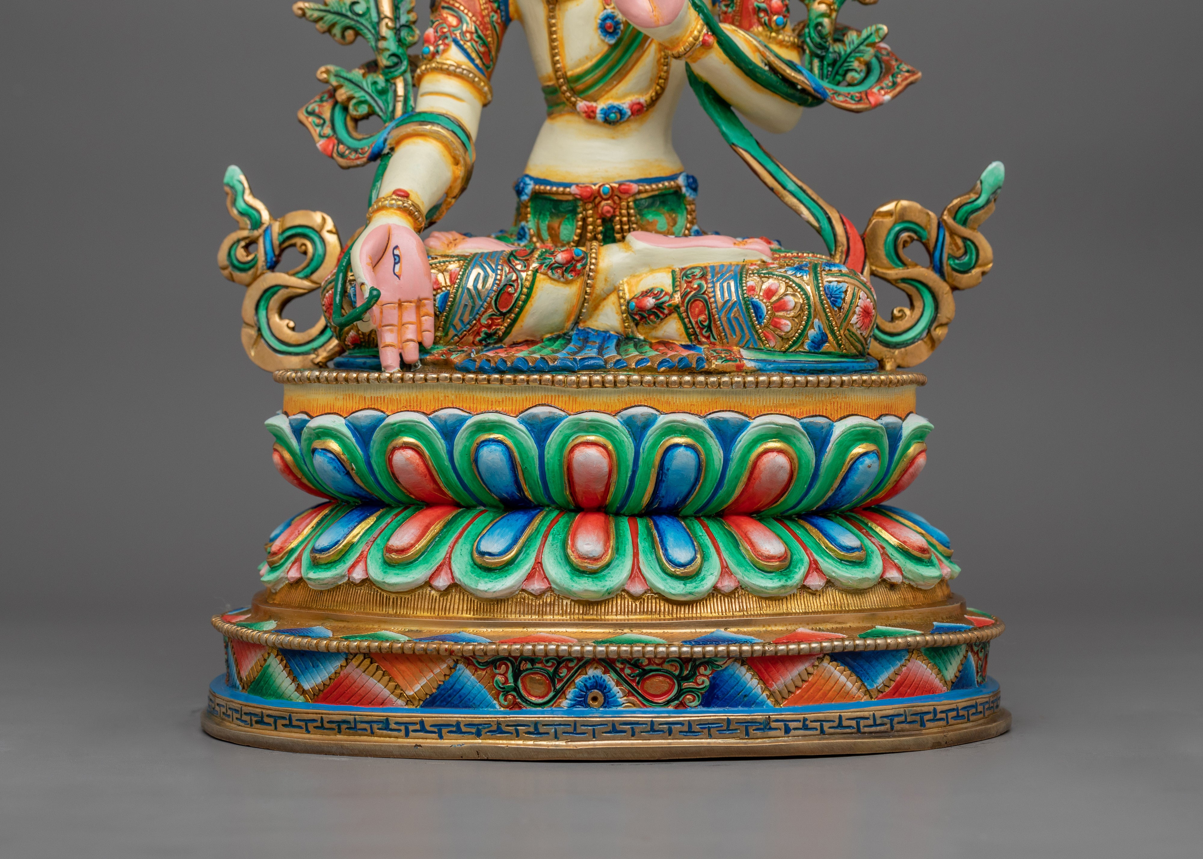 Tibetan Figurine of Seven Eyes Deity White Tara | Goddess of Healing and Protection