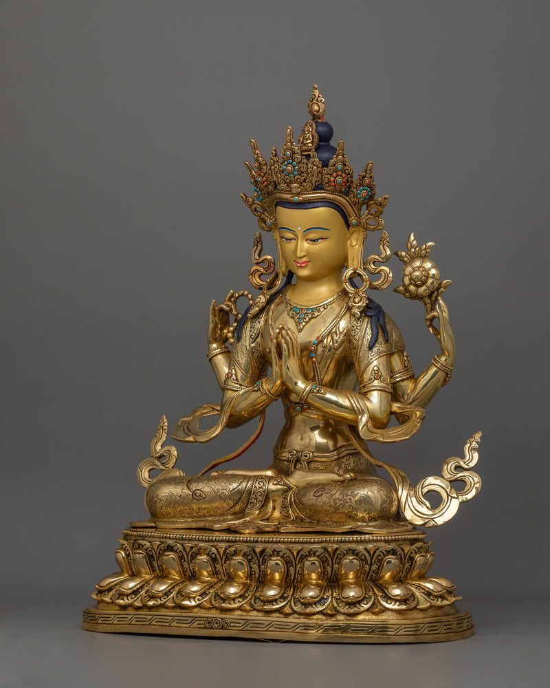 Meditating Four-Armed Chenrezig Statue | Tibetan Buddha of Compassion and Healing