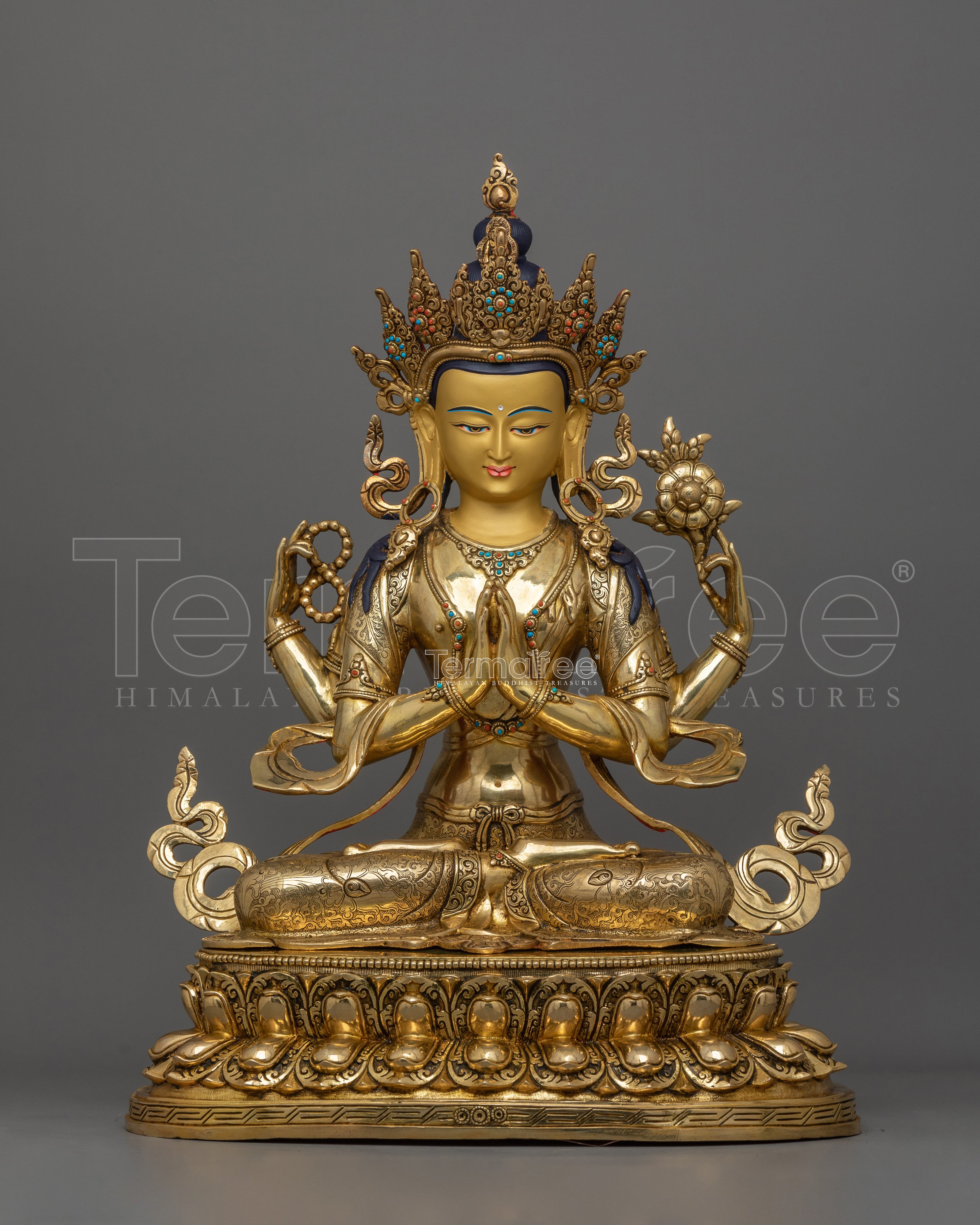 Meditating Four-Armed Chenrezig Statue | Tibetan Buddha of Compassion and Healing